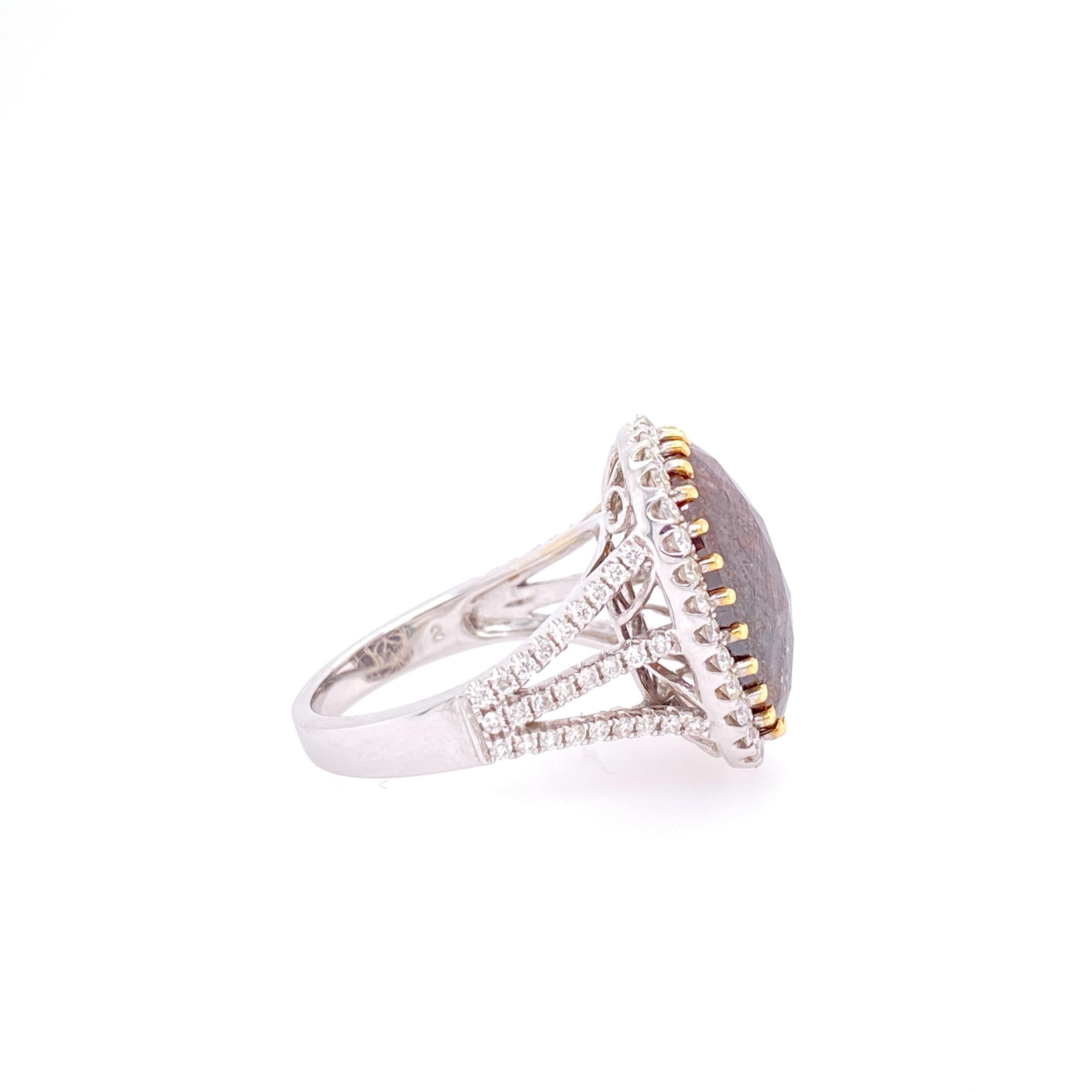Women's 7.39 Carat Rose Cut Cushion Brown and White Diamond Cocktail Ring For Sale