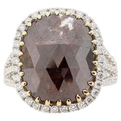 7.39 Carat Rose Cut Cushion Brown and White Diamond Cocktail Ring