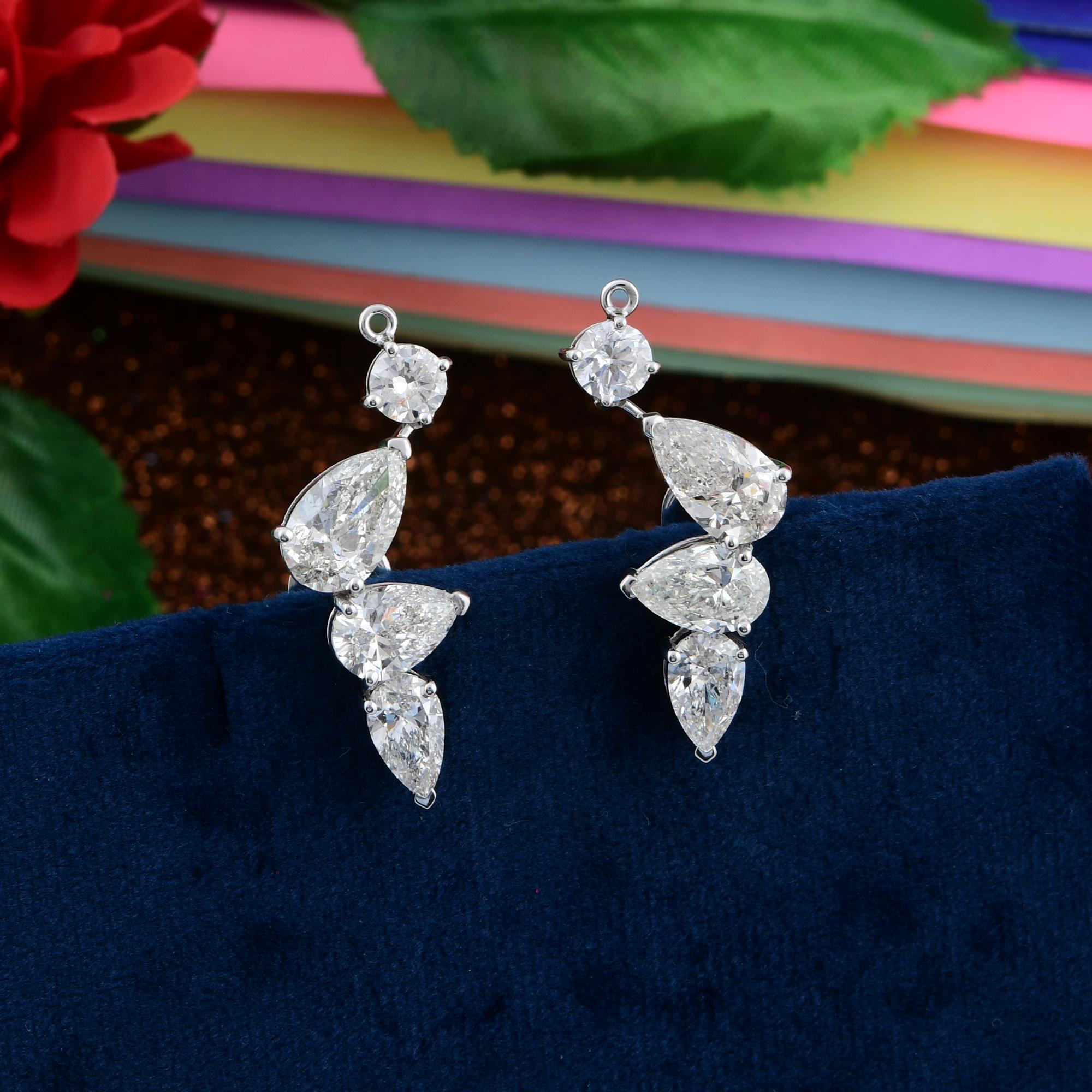 Pear Cut 7.39 Carat SI/HI Pear Round Diamond Climber Earrings 18 Karat White Gold Jewelry For Sale