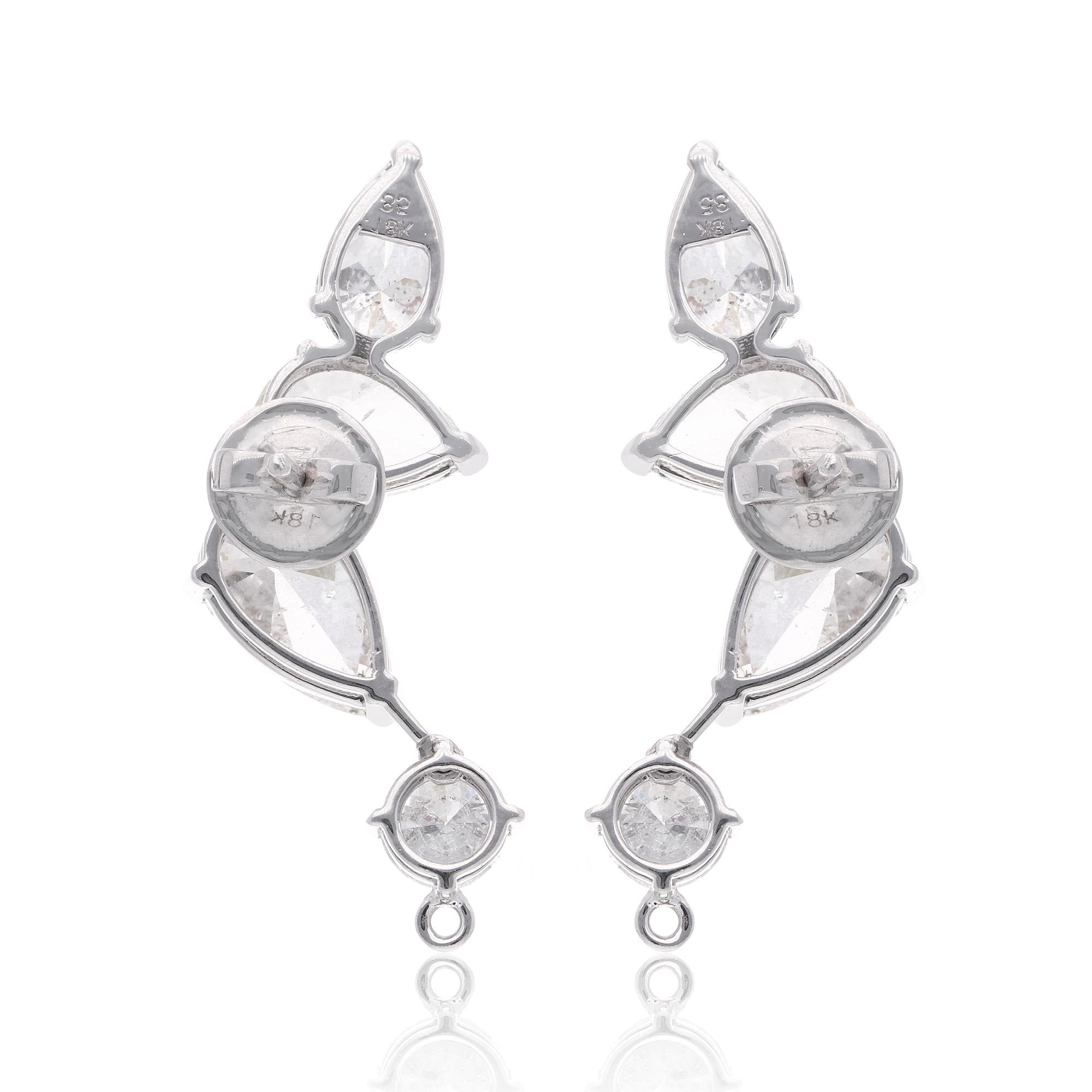 7.39 Carat SI/HI Pear Round Diamond Climber Earrings 18 Karat White Gold Jewelry In New Condition For Sale In Diera, Dubai