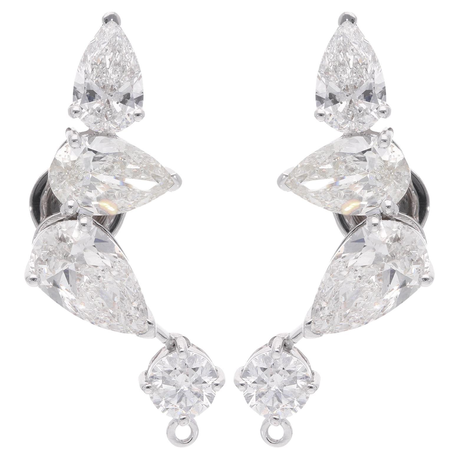 7.39 Carat SI/HI Pear Round Diamond Climber Earrings 18 Karat White Gold Jewelry