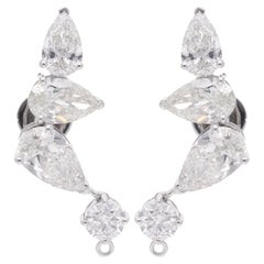 7.39 Carat SI/HI Pear Round Diamond Climber Earrings 18 Karat White Gold Jewelry