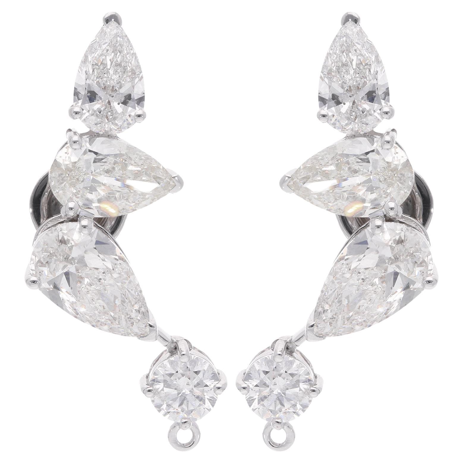 7.39 Carat SI/HI Pear Round Diamond Climber Earrings 18 Karat White Gold Jewelry For Sale