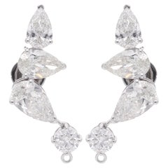 7.39 Carat SI/HI Pear Round Diamond Climber Earrings 18 Karat White Gold Jewelry