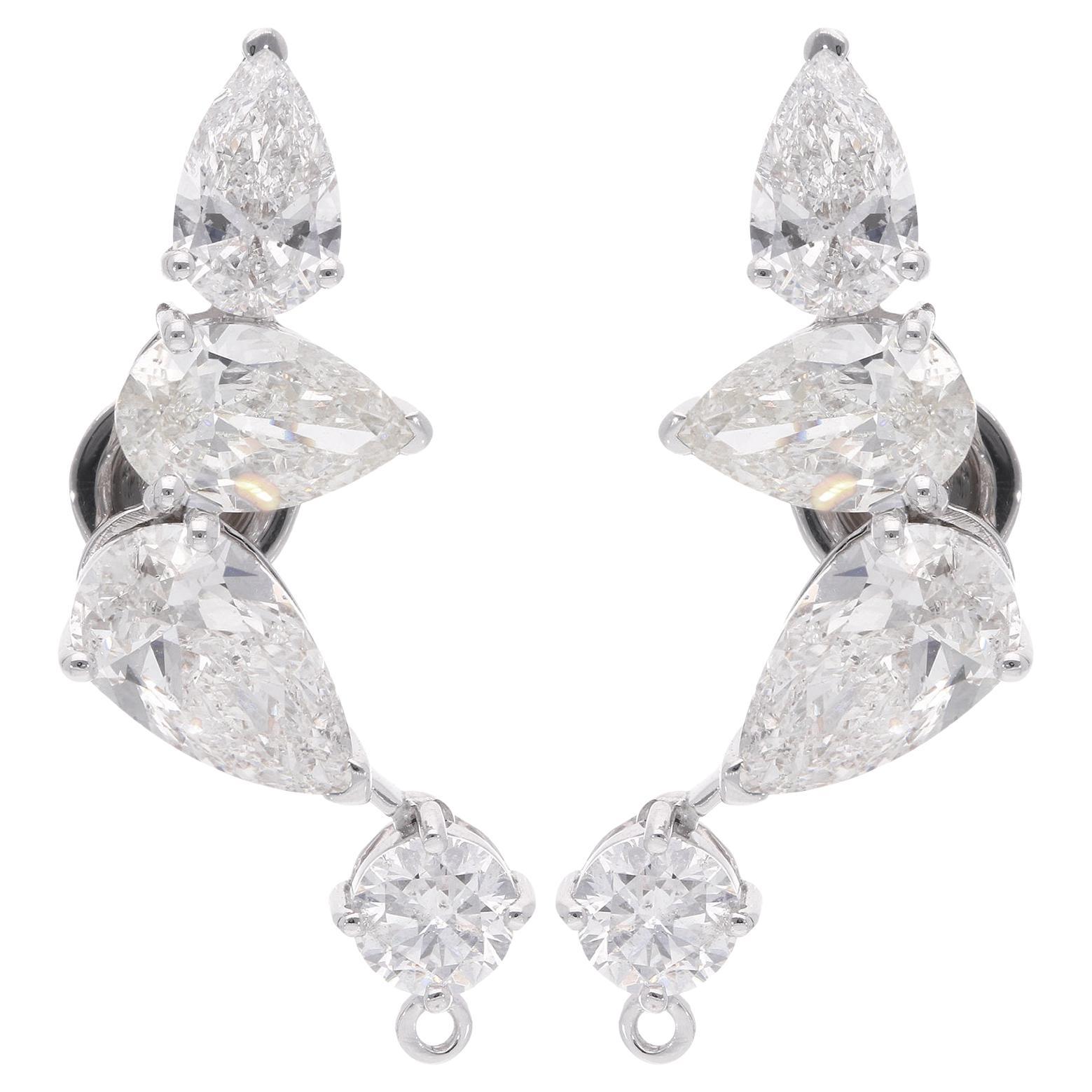 7.39 Carat SI/HI Pear Round Diamond Climber Earrings 18 Karat White Gold Jewelry
