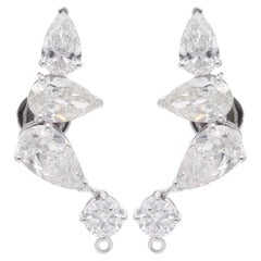 7.39 Carat SI/HI Pear Round Diamond Climber Earrings 18 Karat White Gold Jewelry