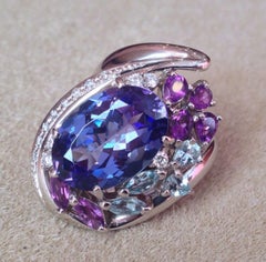 7.39 carat Tanzanite, Aquamarine Amethyst and Diamond Ring in Platinum
