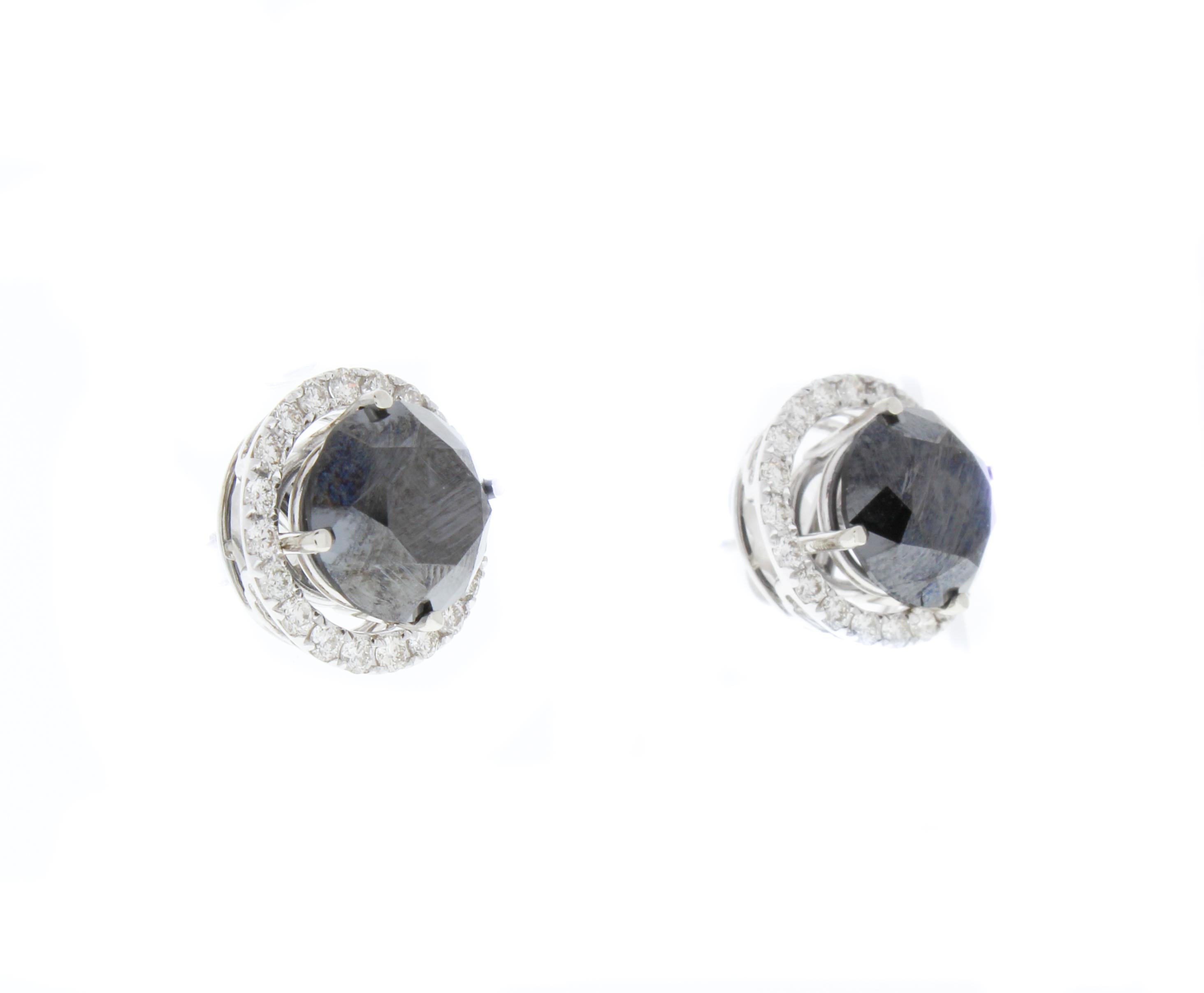 Contemporary 7.39 Carat Total Black Diamond Stud Earrings with Jackets in 14 Karat White Gold