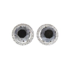 7.39 Carat Total Black Diamond Stud Earrings with Jackets in 14 Karat White Gold