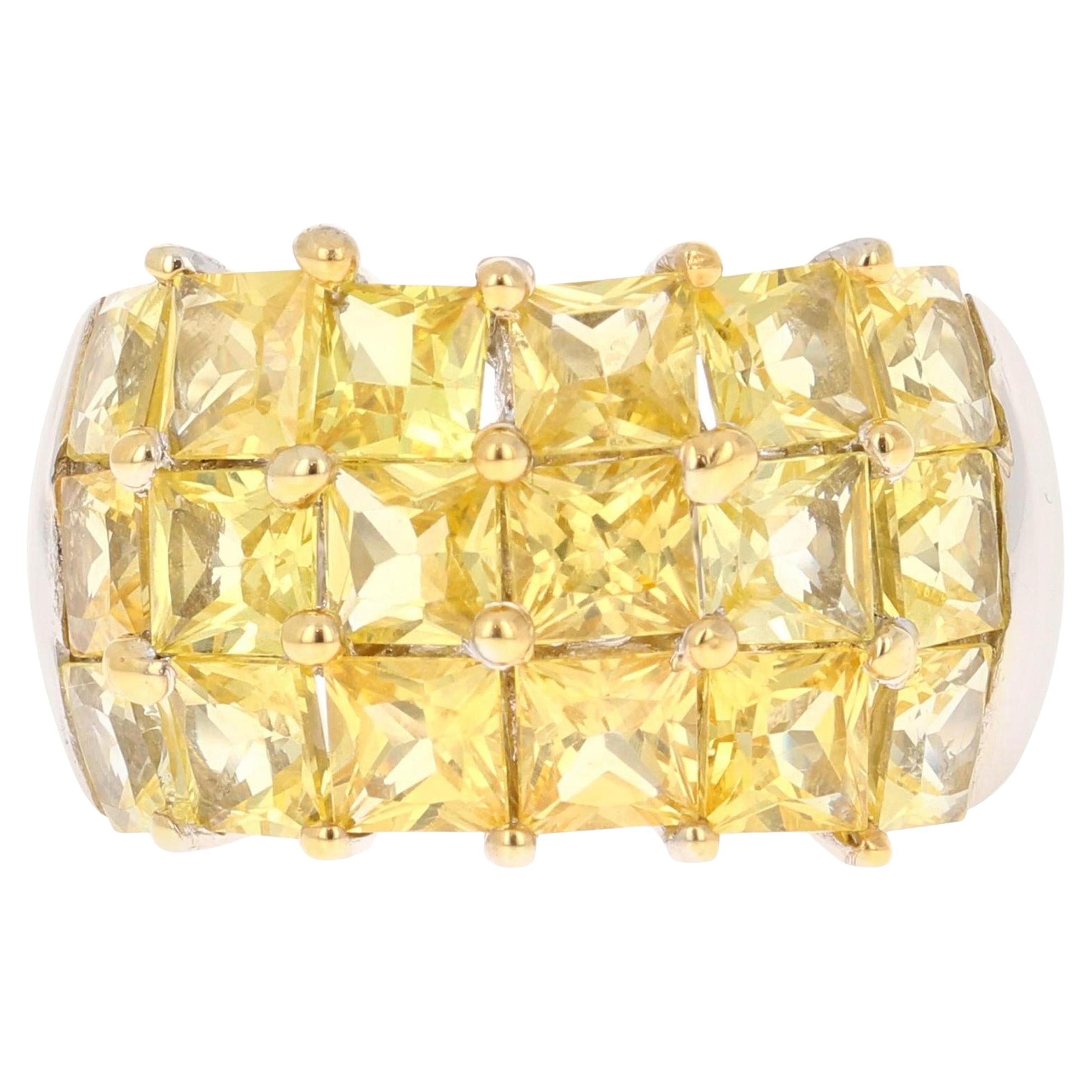 7.39 Ct Natural Yellow Sapphire Square Cut 14 Karat White Gold Statement Ring For Sale