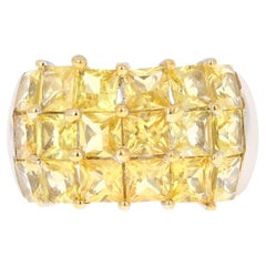 7.39 Ct Natural Yellow Sapphire Square Cut 14 Karat White Gold Statement Ring