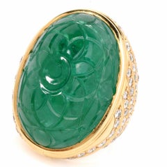 73.94 Carat Jumbo Carved Cabochon Emerald Ring