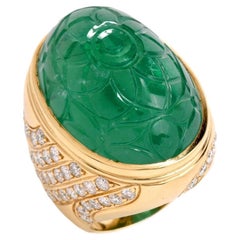 73.94 Carat Jumbo Carved Cabochon Emerald Ring