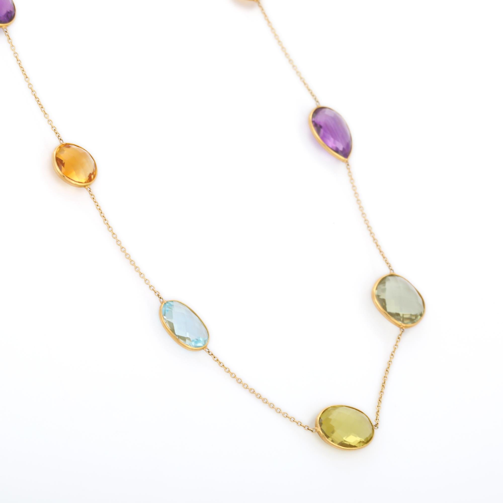 Women's 73.95 ct Multi Semi Precious Gemstone Necklace in 18K Solid Yellow Gold For Sale