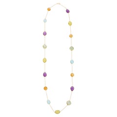 Collier de pierres semi-précieuses multi-pierres de 73,95 carats en or jaune massif 18 carats