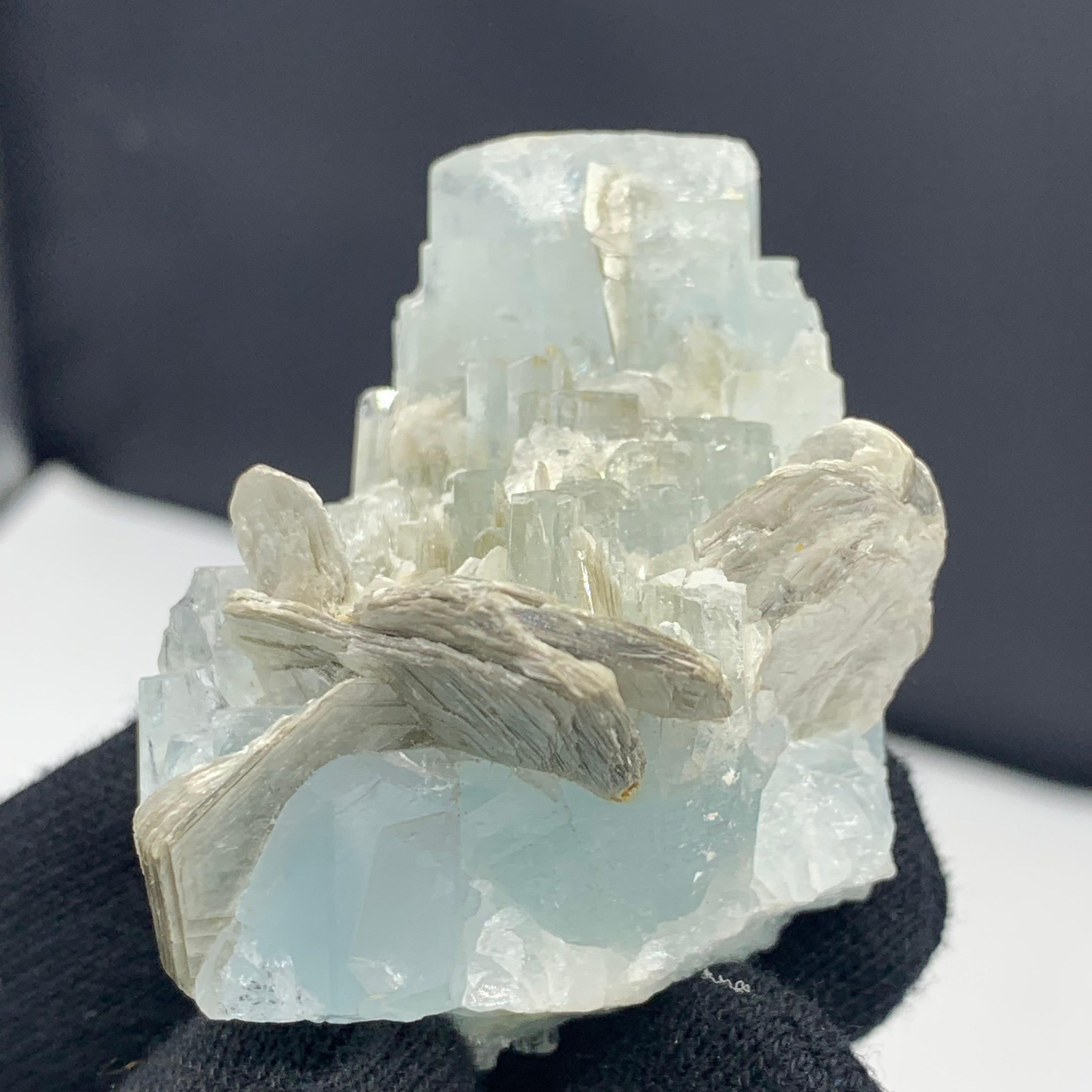73.96 Gram Amazing Aquamarine Specimen With Muscovite From Skardu, Pakistan 
Weight: 73.96 Gram
Dimension: 5.1 x 4.2 x 3.7 Cm
Origin: Skardu, Pakistan 

Aquamarine is a pale-blue to light-green variety of beryl. The color of aquamarine can be