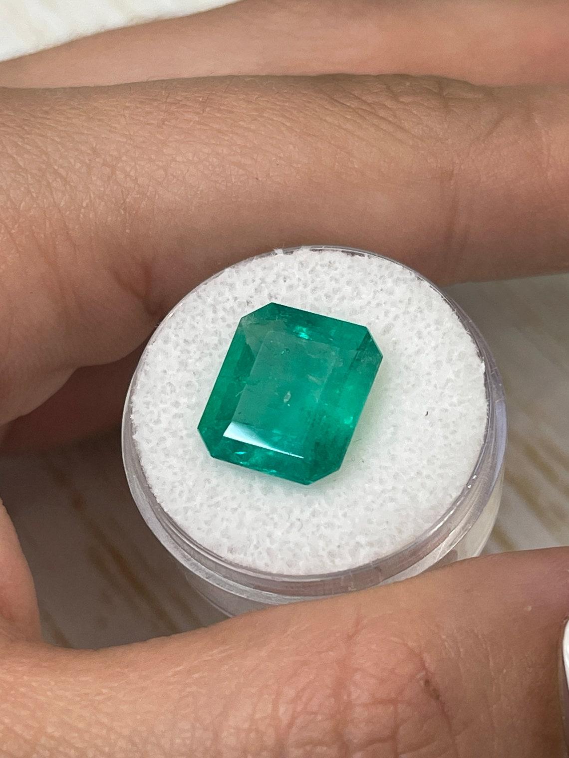 7.39ct Bluish Green Emerald Cut Colombian Gem 14x12 Genuine May Birthstone In New Condition For Sale In Jupiter, FL