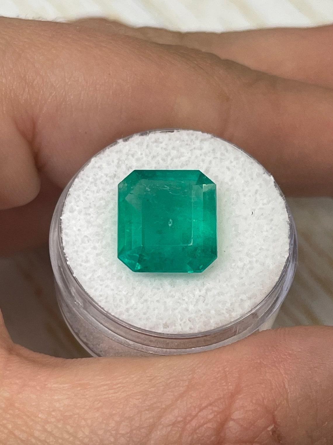 7.39ct Bluish Green Emerald Cut Colombian Gem 14x12 Genuine May Birthstone For Sale 1