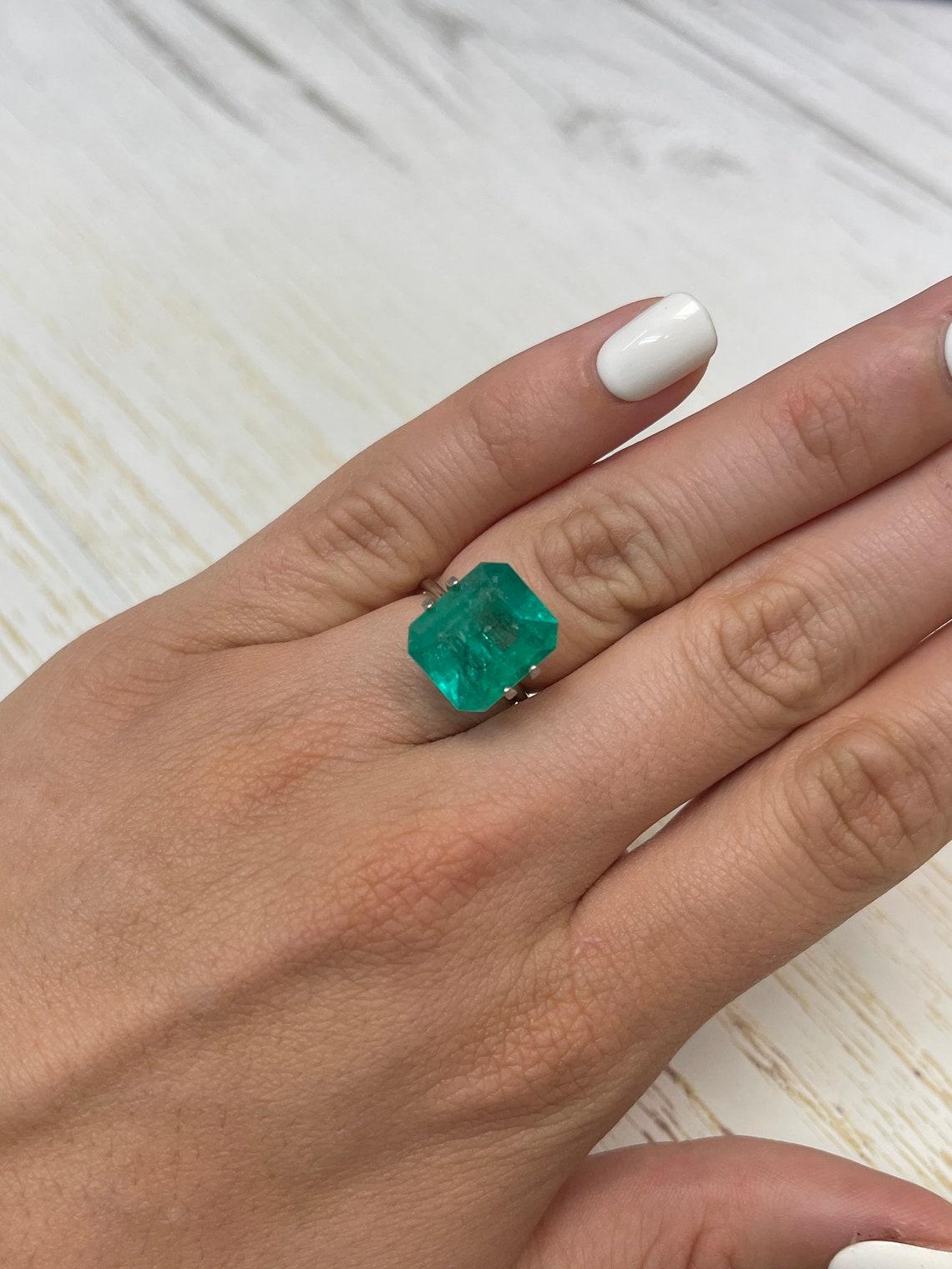 7.39ct Bluish Green Emerald Cut Colombian Gem 14x12 Genuine May Birthstone For Sale 3