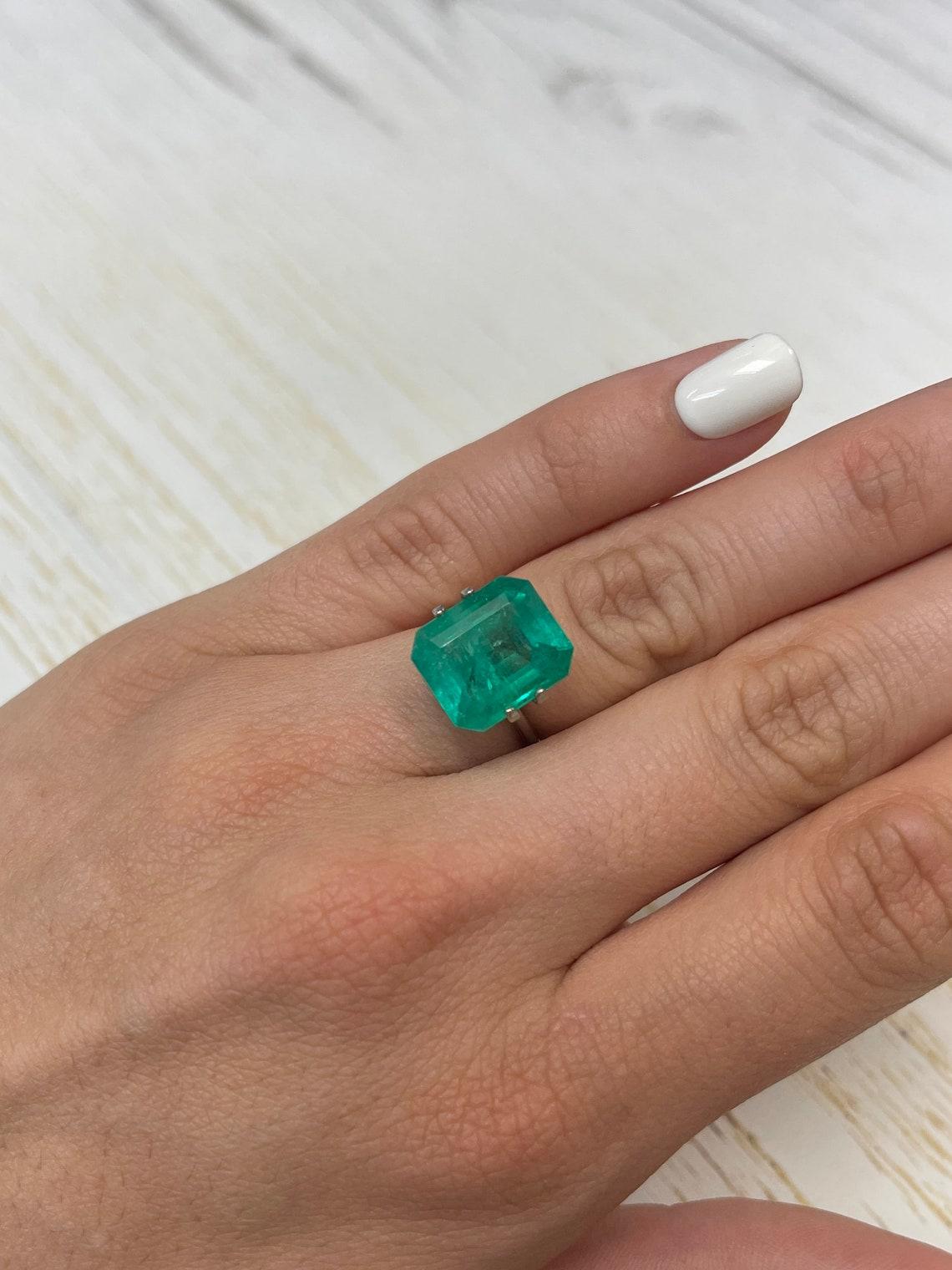 7.39ct Bluish Green Emerald Cut Colombian Gem 14x12 Genuine May Birthstone For Sale 4