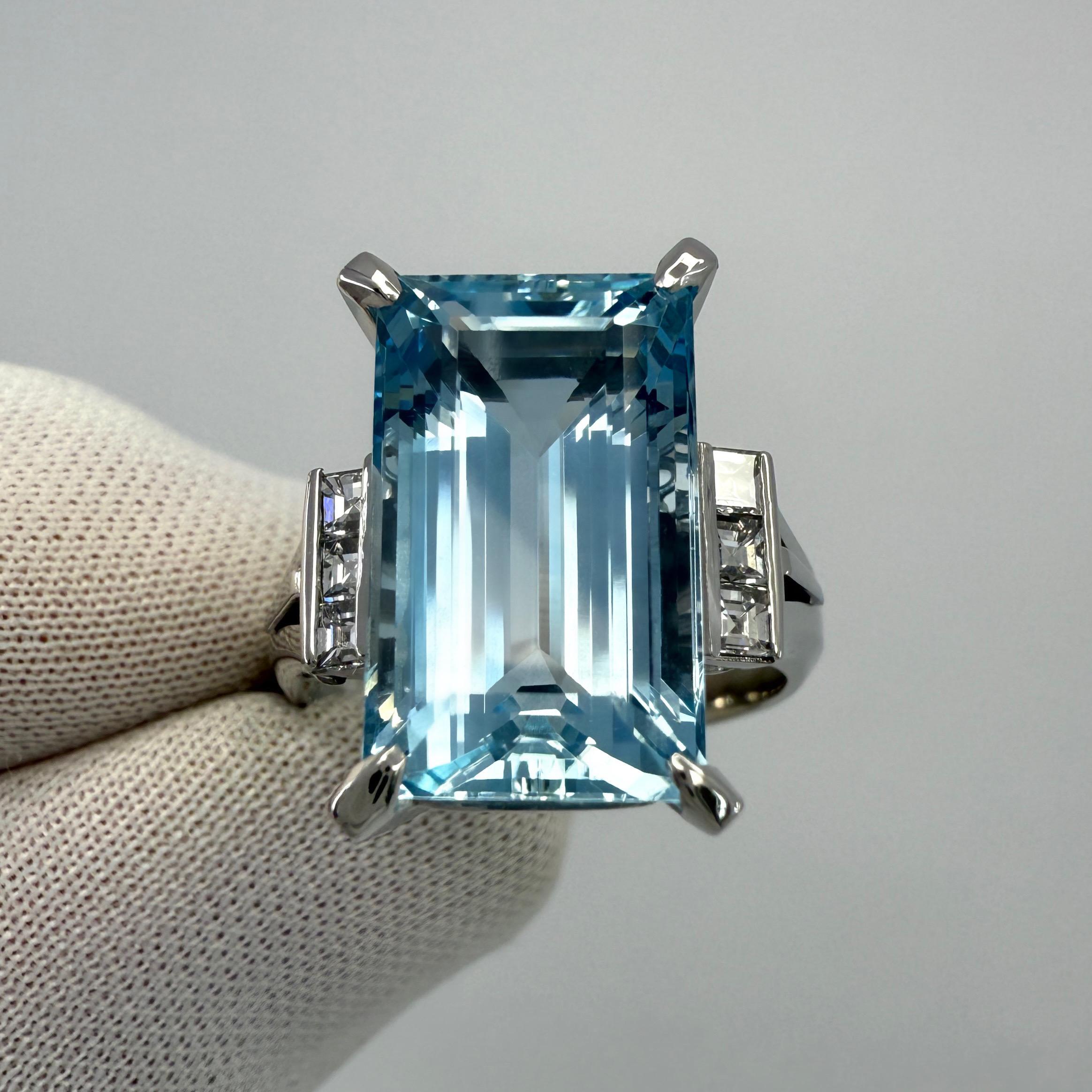Anillo de platino con aguamarina y diamantes Santa María, talla esmeralda, azul intenso, de 7,39 ct Corte esmeralda en venta