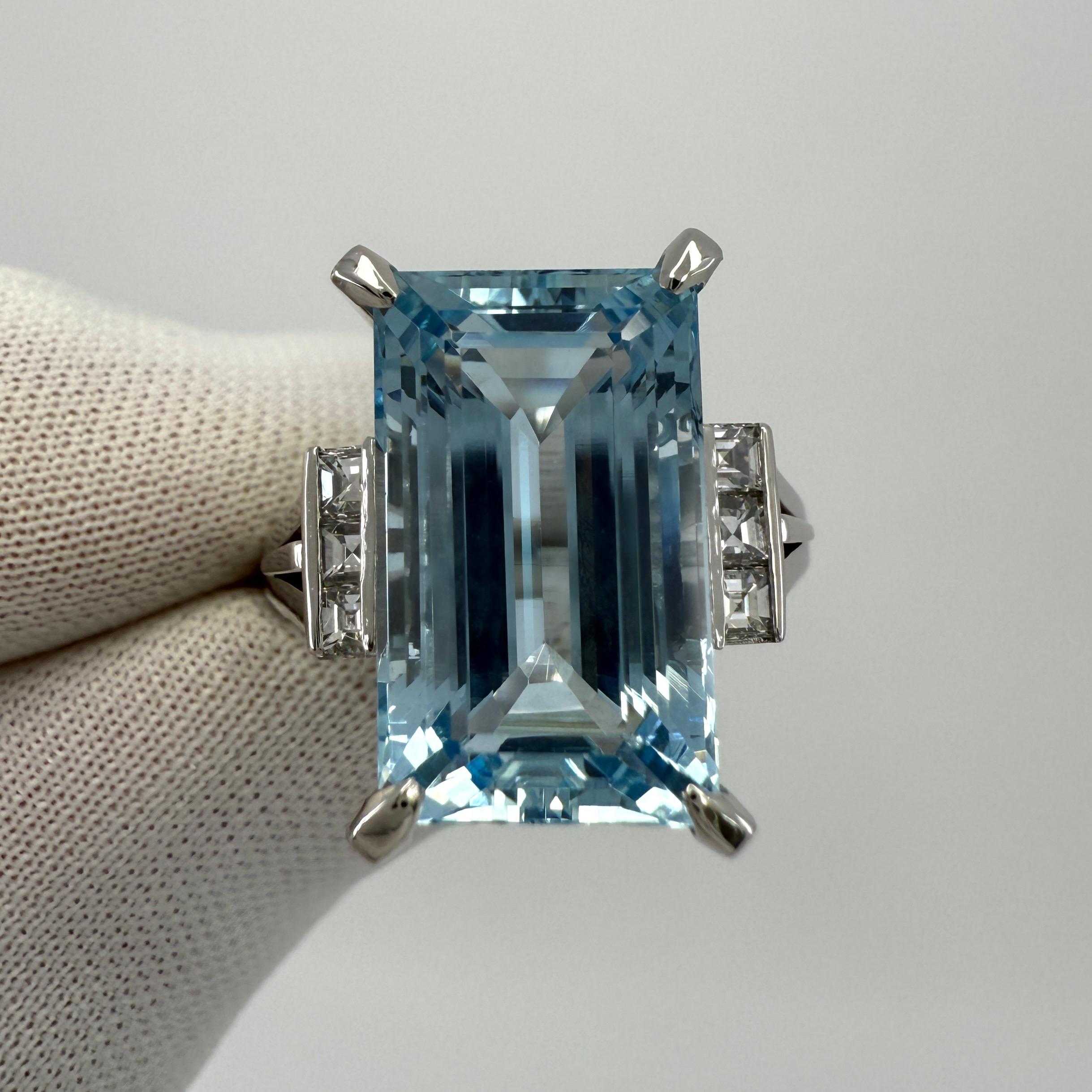 Femenino o masculino Anillo de platino con aguamarina y diamantes Santa María, talla esmeralda, azul intenso, de 7,39 ct en venta