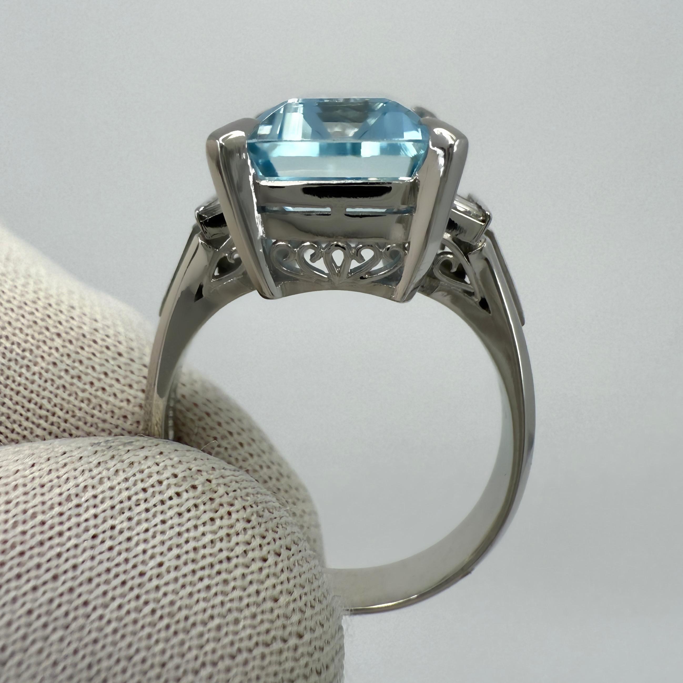 Anillo de platino con aguamarina y diamantes Santa María, talla esmeralda, azul intenso, de 7,39 ct en venta 1