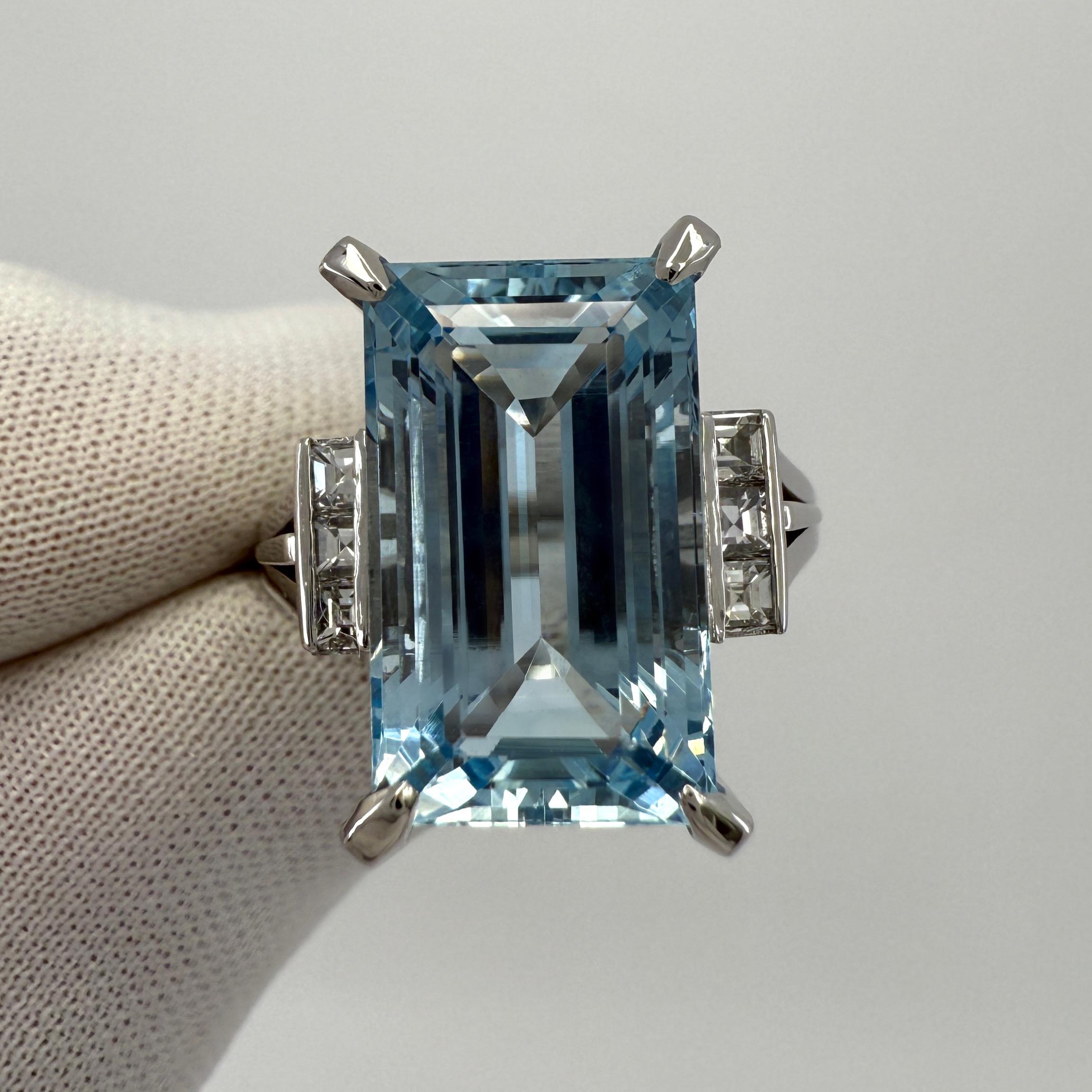 Anillo de platino con aguamarina y diamantes Santa María, talla esmeralda, azul intenso, de 7,39 ct en venta 4