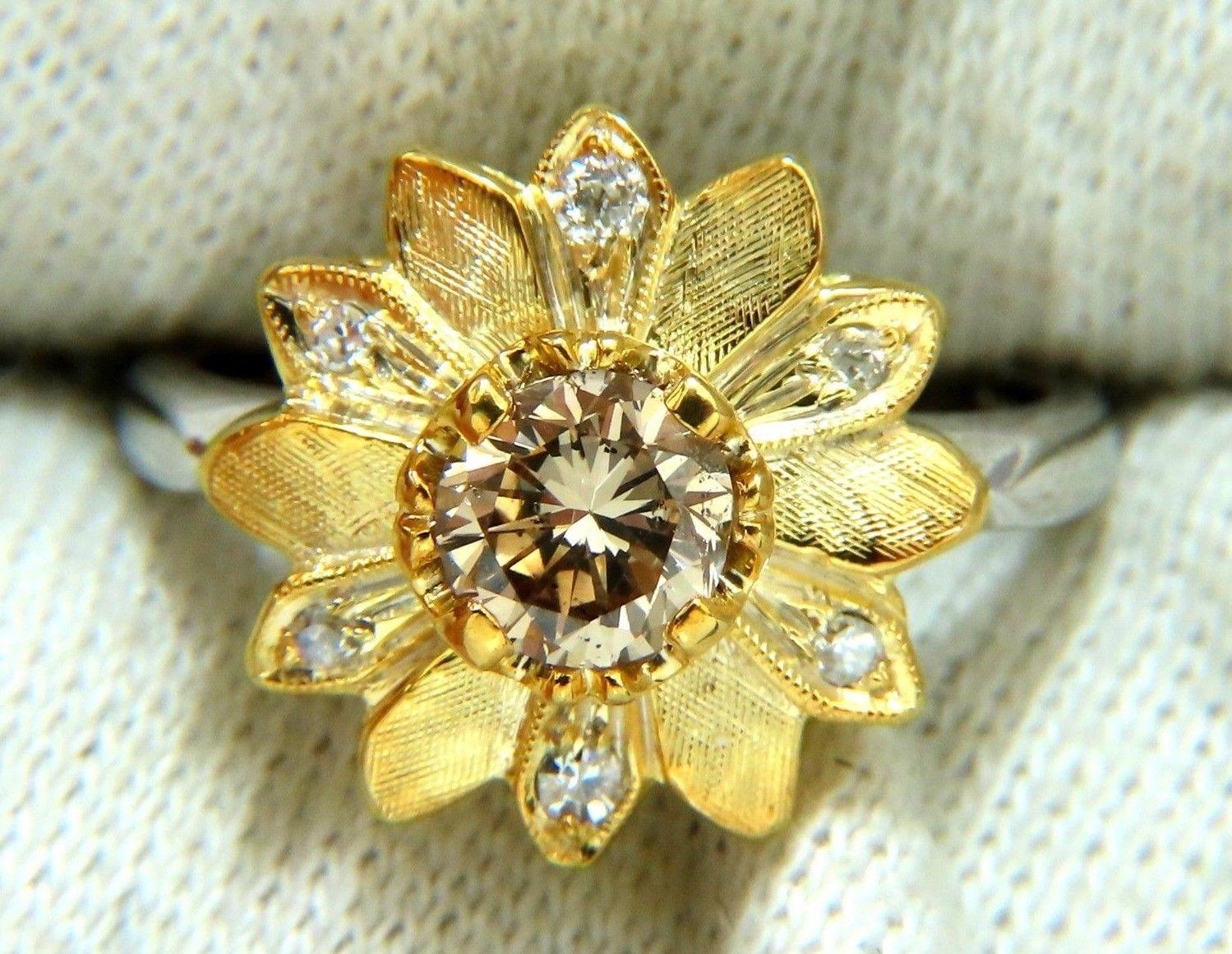 .73ct Natural Fancy Orange Brown Diamond Floating Petals Ring 14 Karat Petite In New Condition In New York, NY