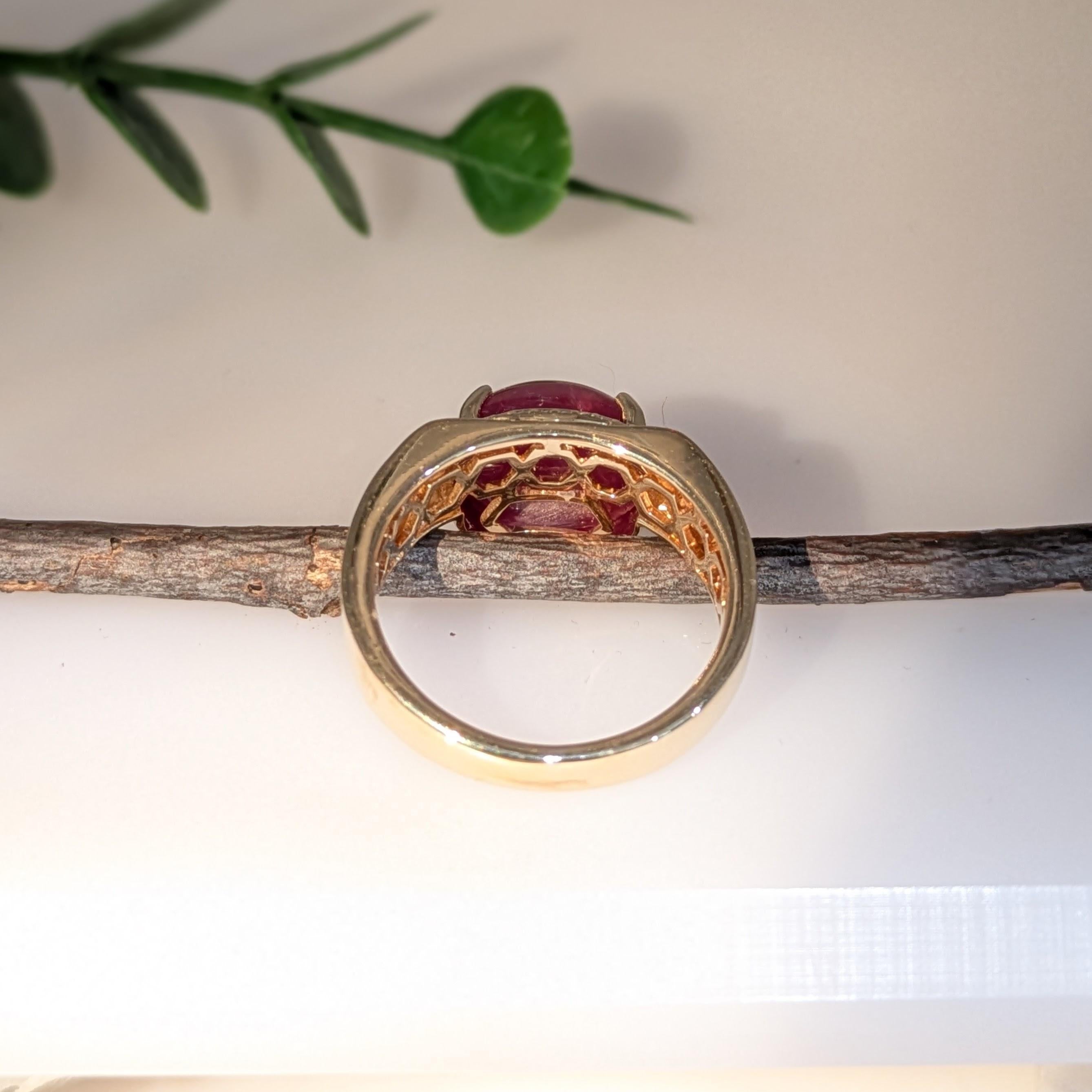 7.3ct Star Ruby Ring w Natural Diamond Accents in Solid 14K Gold  OV 10.5x9.6mm 4