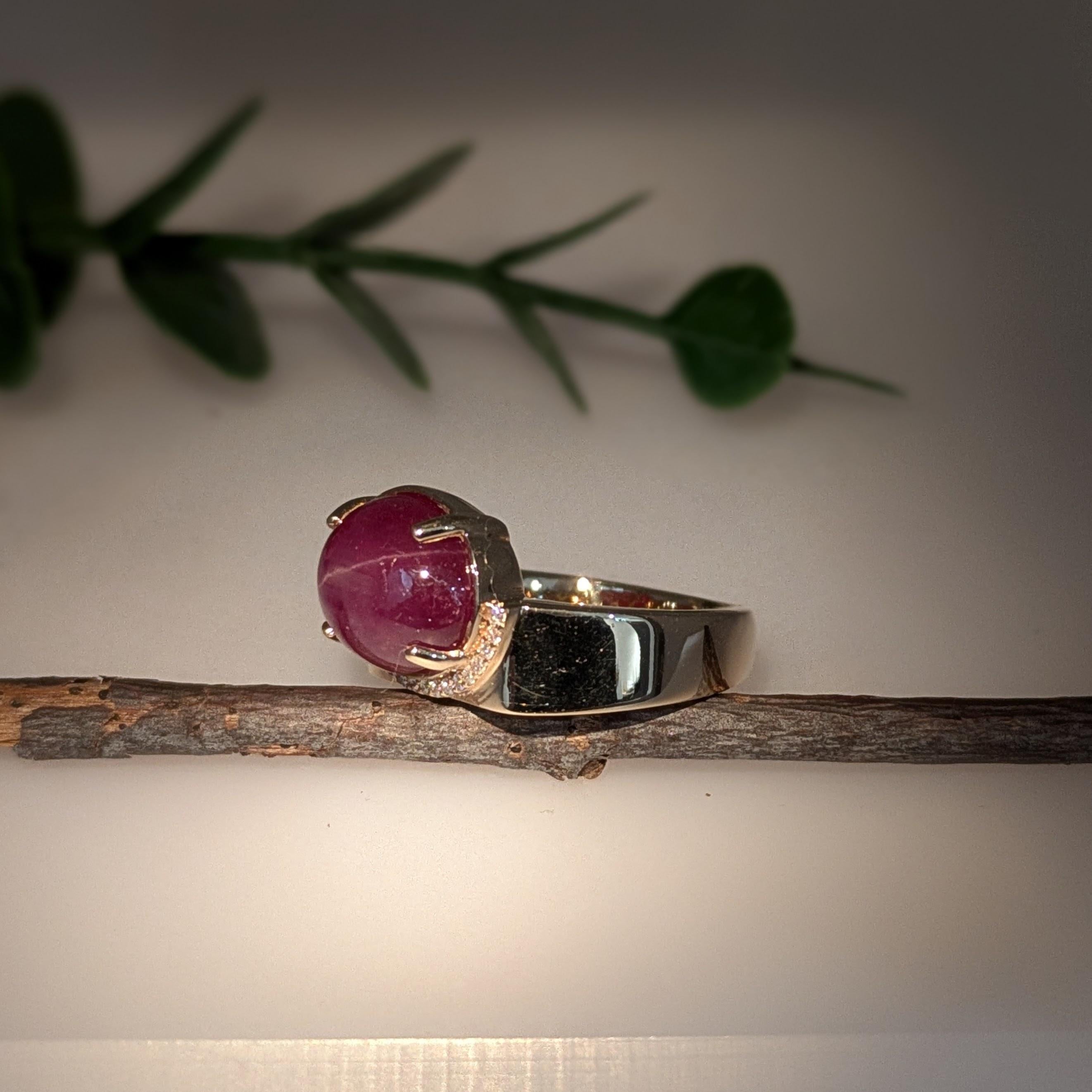 Oval Cut 7.3ct Star Ruby Ring w Natural Diamond Accents in Solid 14K Gold  OV 10.5x9.6mm