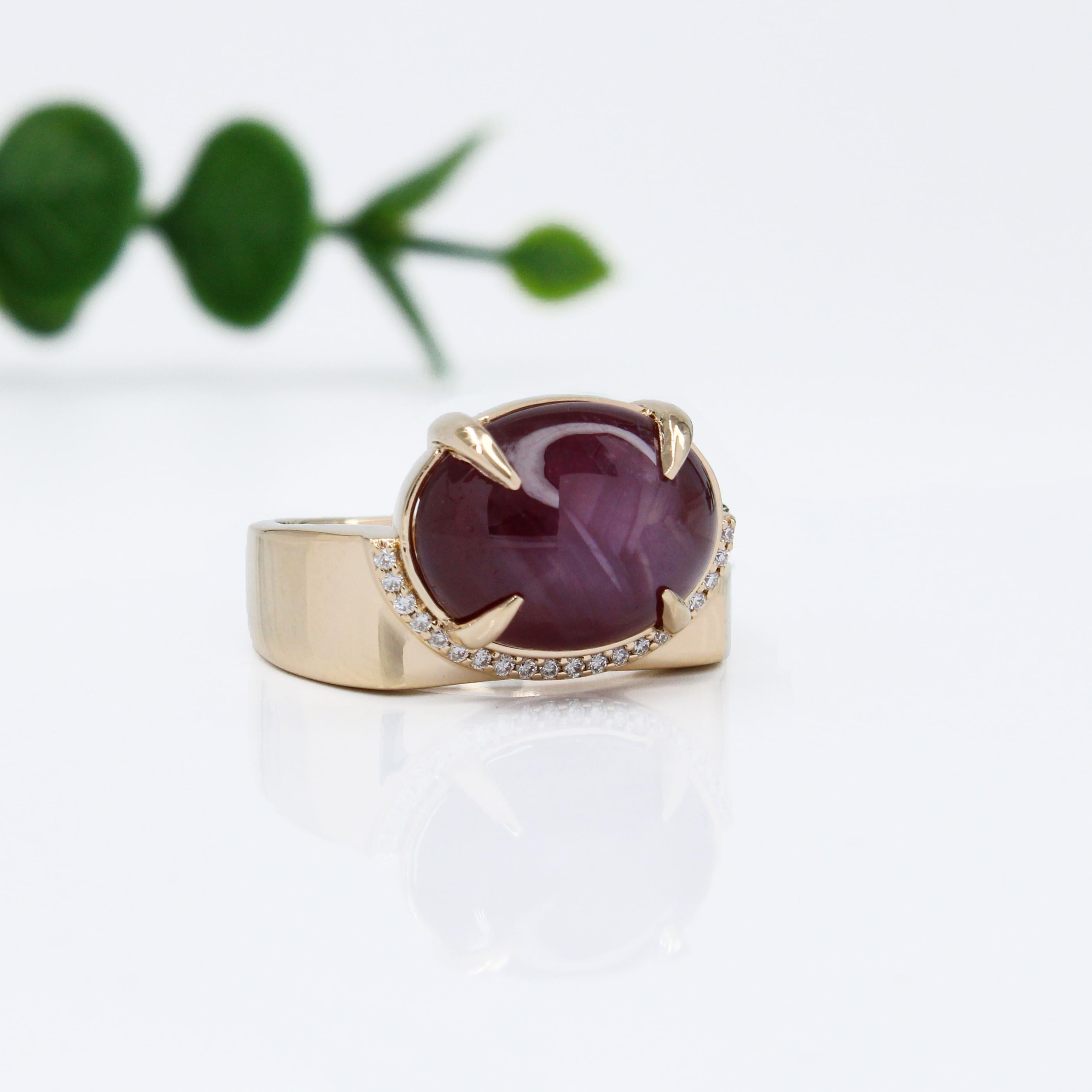 Women's 7.3ct Star Ruby Ring w Natural Diamond Accents in Solid 14K Gold  OV 10.5x9.6mm