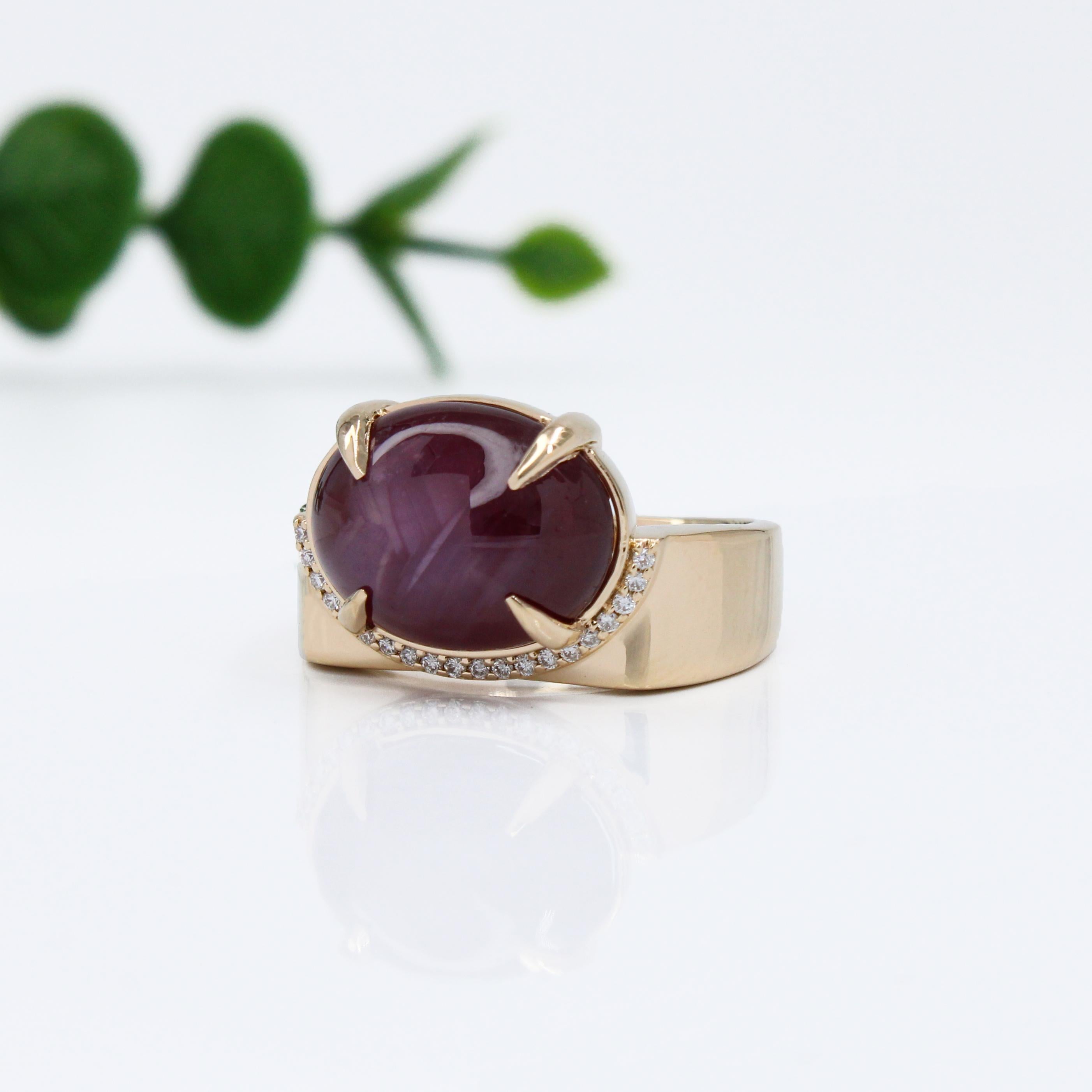 7.3ct Star Ruby Ring w Natural Diamond Accents in Solid 14K Gold  OV 10.5x9.6mm 1