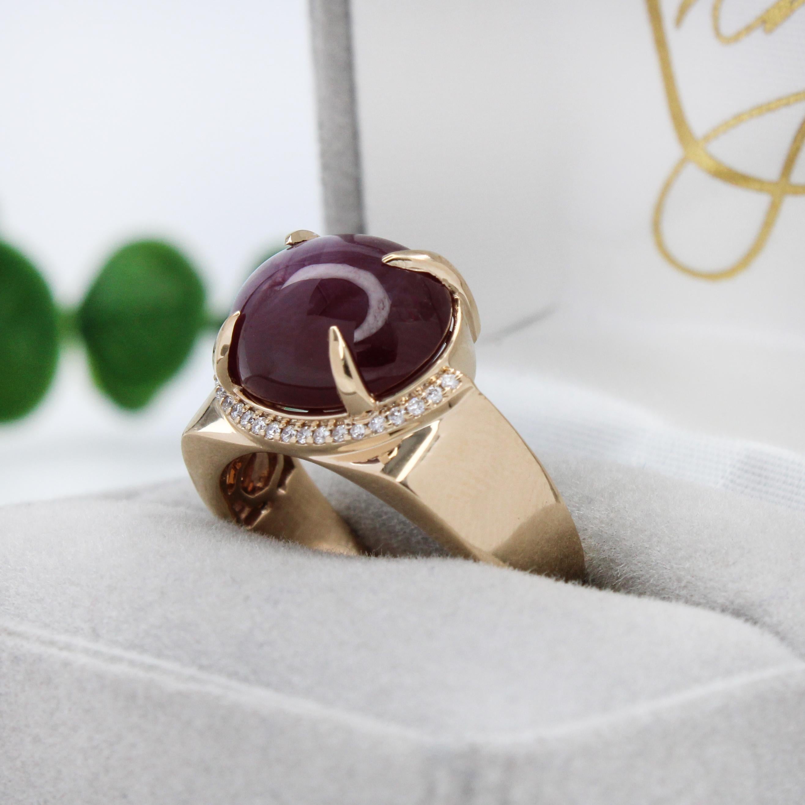 7.3ct Star Ruby Ring w Natural Diamond Accents in Solid 14K Gold  OV 10.5x9.6mm 2