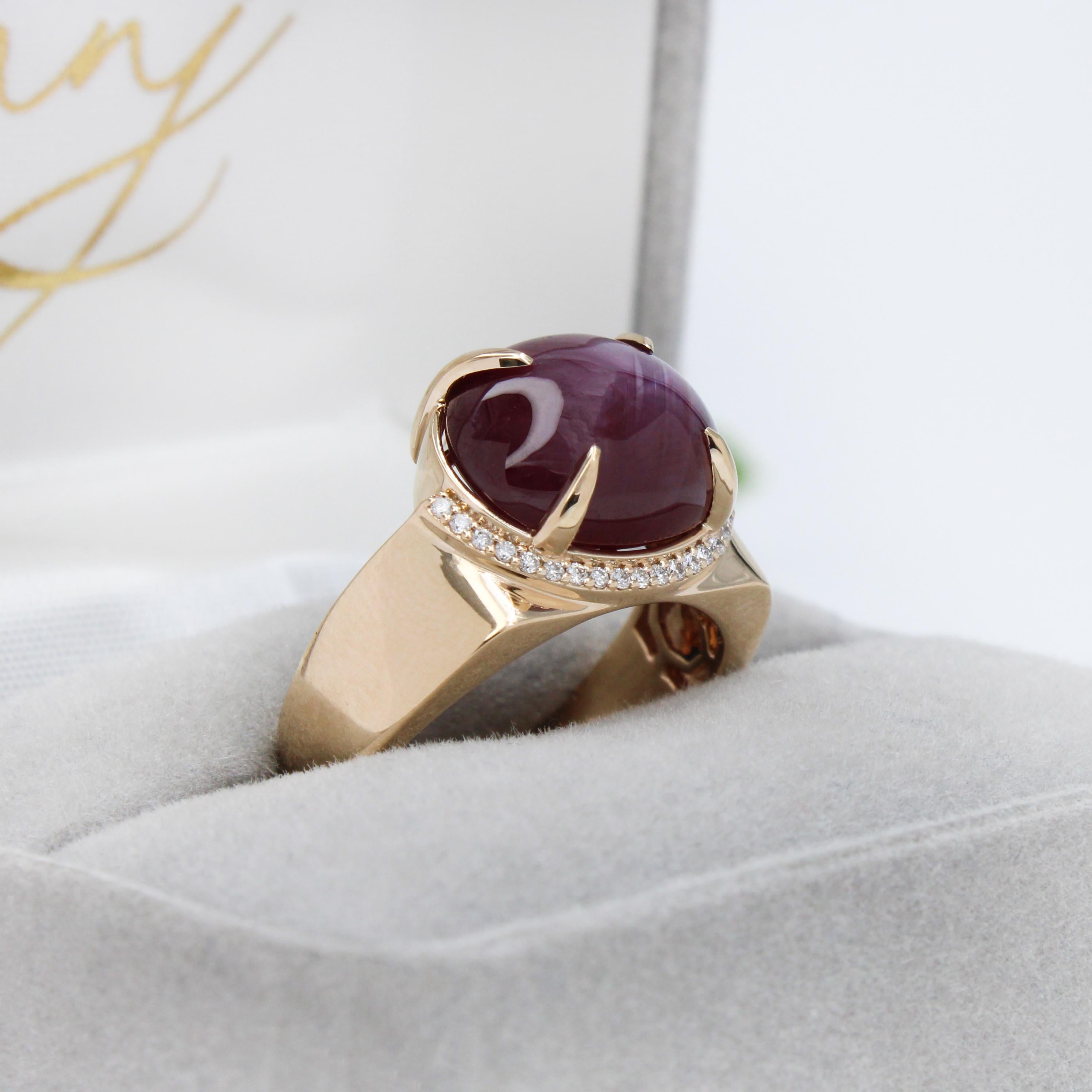 7.3ct Star Ruby Ring w Natural Diamond Accents in Solid 14K Gold  OV 10.5x9.6mm 3