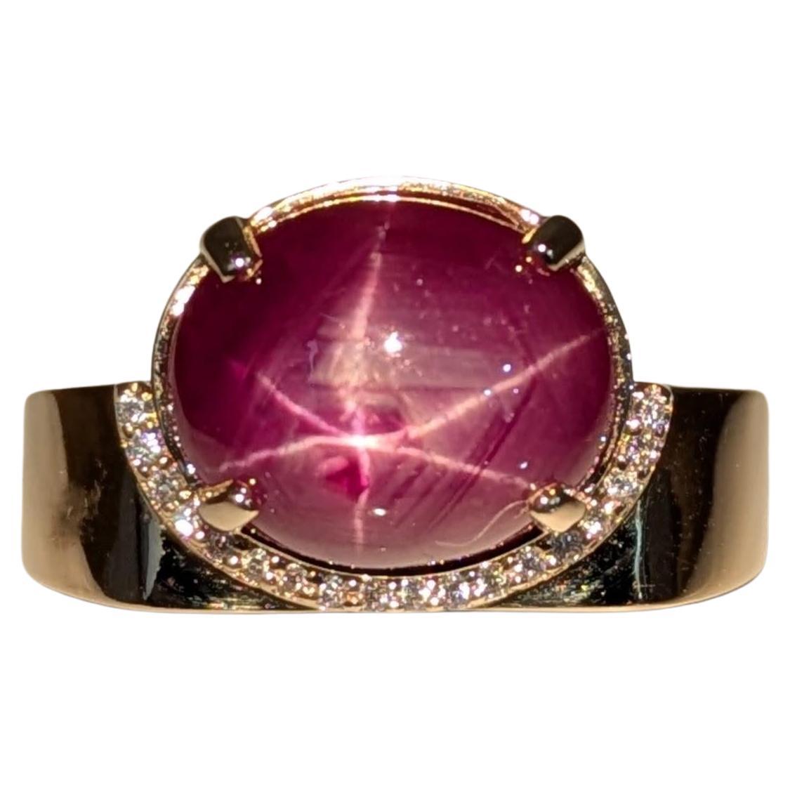 Anillo de rubí estrella de 7,3 ct con detalles de diamantes naturales en oro macizo de 14 quilates  OV 10,5x9,6mm