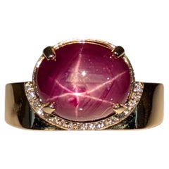 Anillo de rubí estrella de 7,3 ct con detalles de diamantes naturales en oro macizo de 14 quilates  OV 10,5x9,6mm