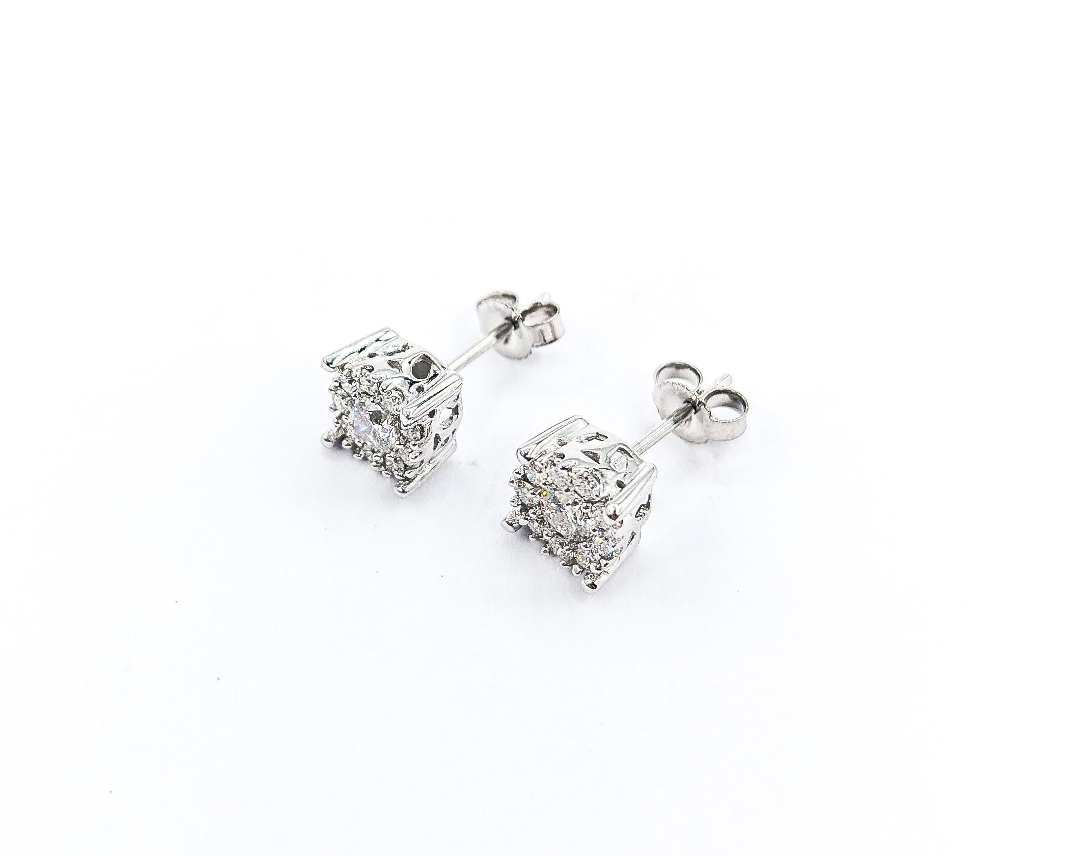 Women's .73ctw Diamond Cluster Stud Earrings In White Gold For Sale