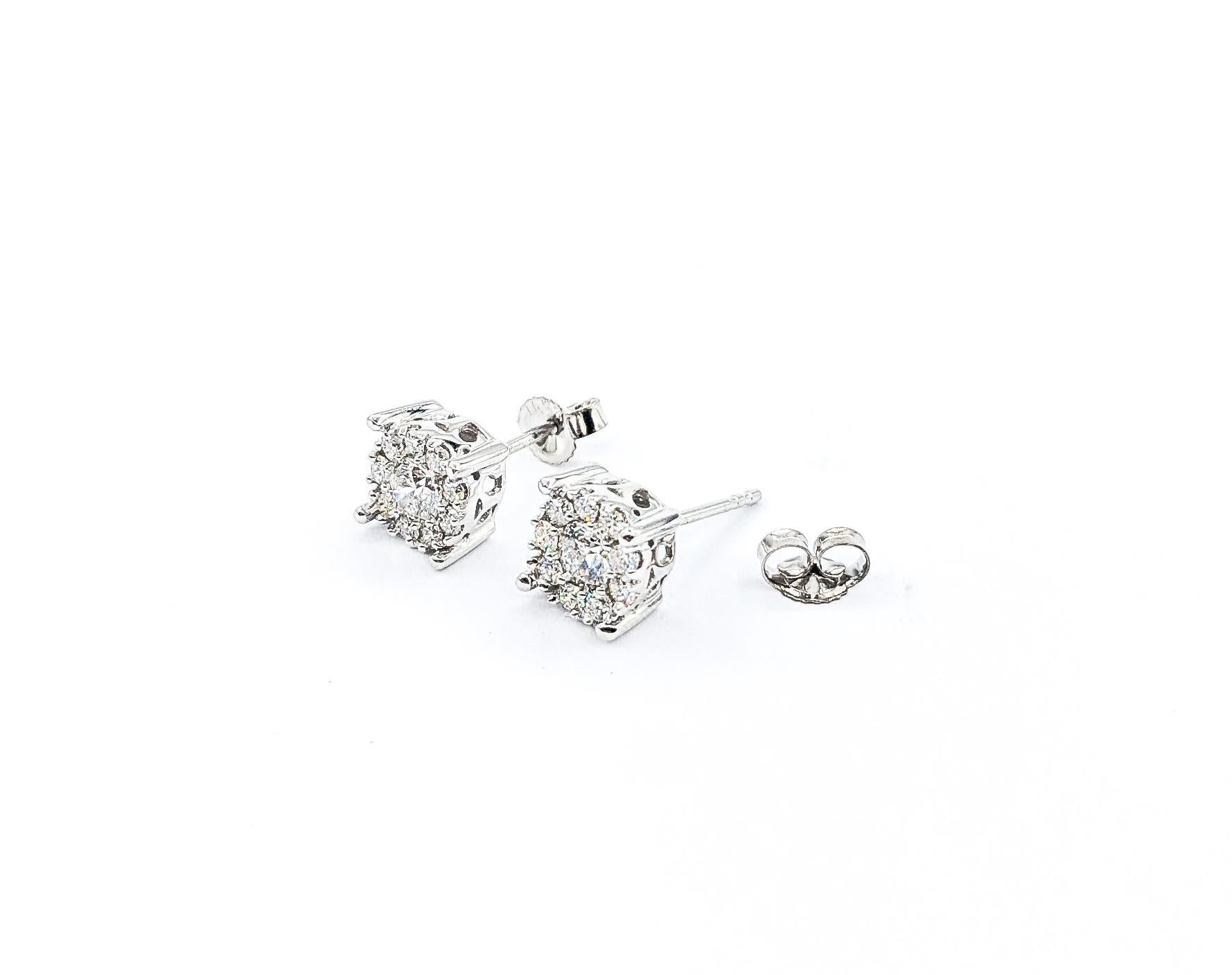 .73ctw Diamond Cluster Stud Earrings In White Gold For Sale 1