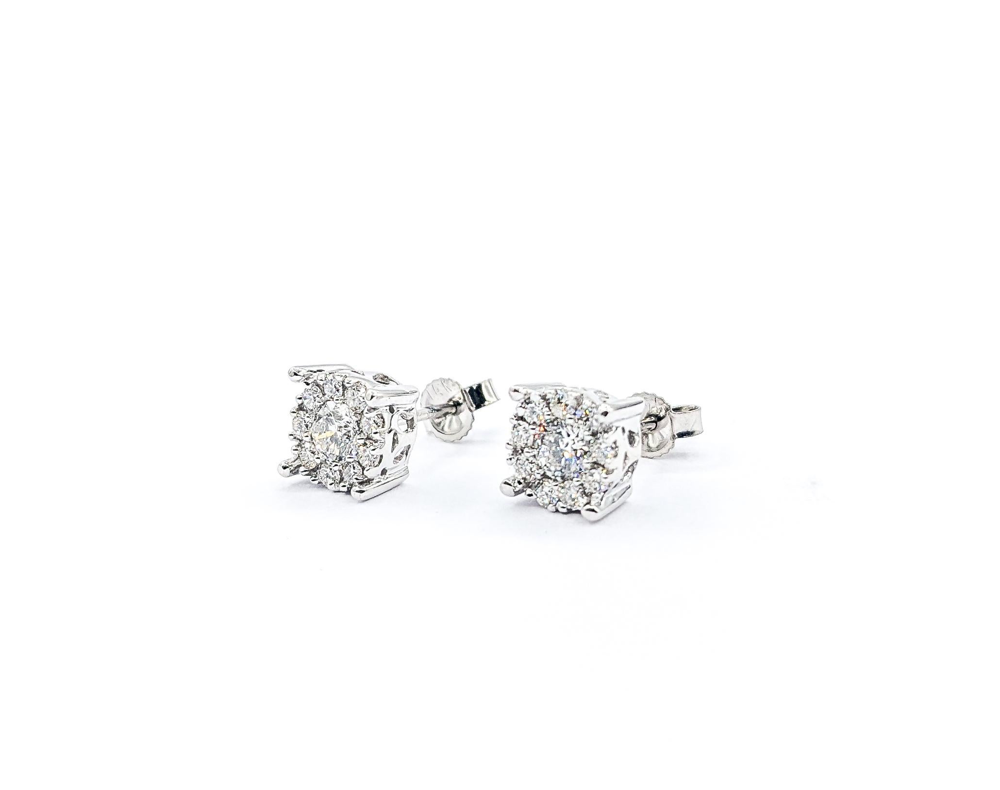 .73ctw Diamond Cluster Stud Earrings In White Gold For Sale 2