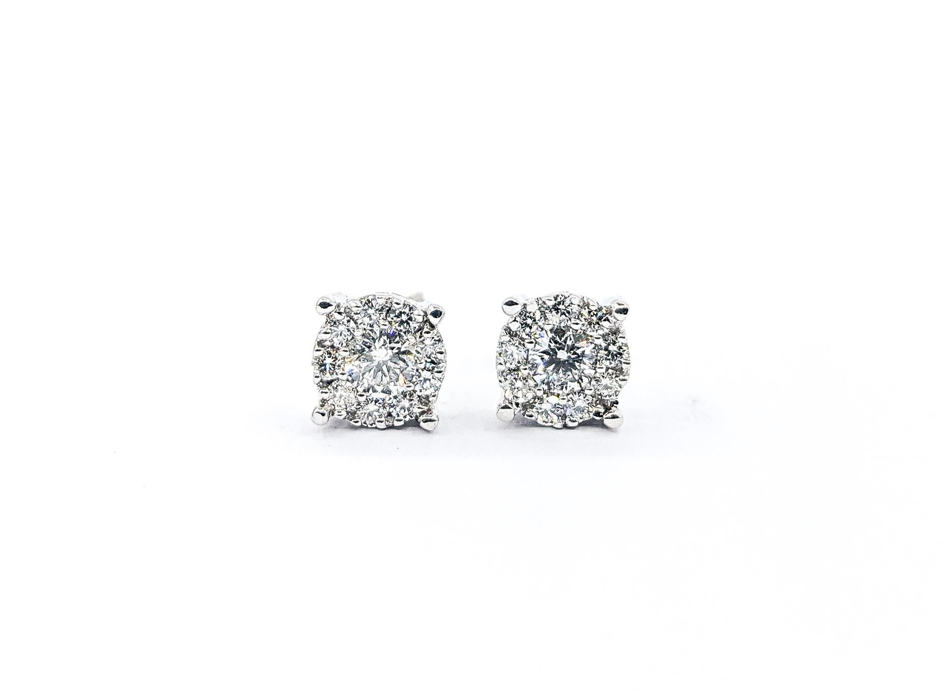 .73ctw Diamond Cluster Stud Earrings In White Gold For Sale 3