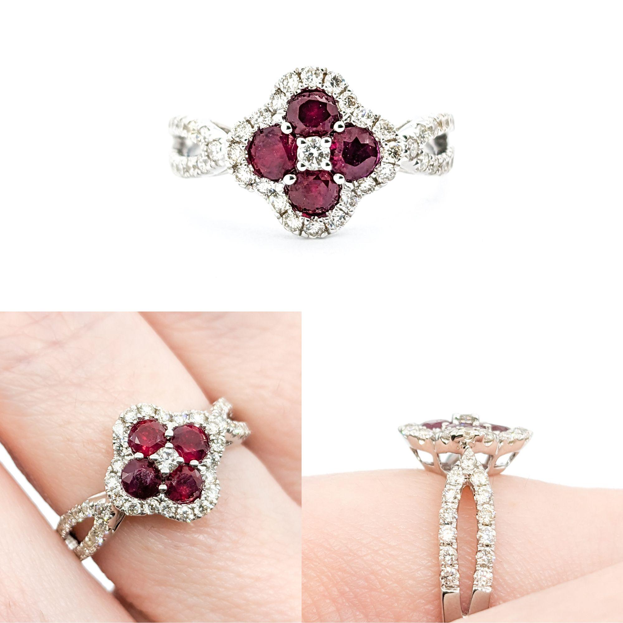 .73ctw Ruby & Diamond Ring In White Gold

Presenting an exquisite Ring, masterfully crafted in 14kt White Gold. This elegant piece showcases a harmonious blend of precious stones, featuring .54ctw of Diamonds and .73ctw of Ruby. The Diamonds sparkle