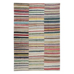 7.3x10.2 ft Einstellbare türkische Rag Teppich, Vintage Handmade Kilim, bunte Streifen