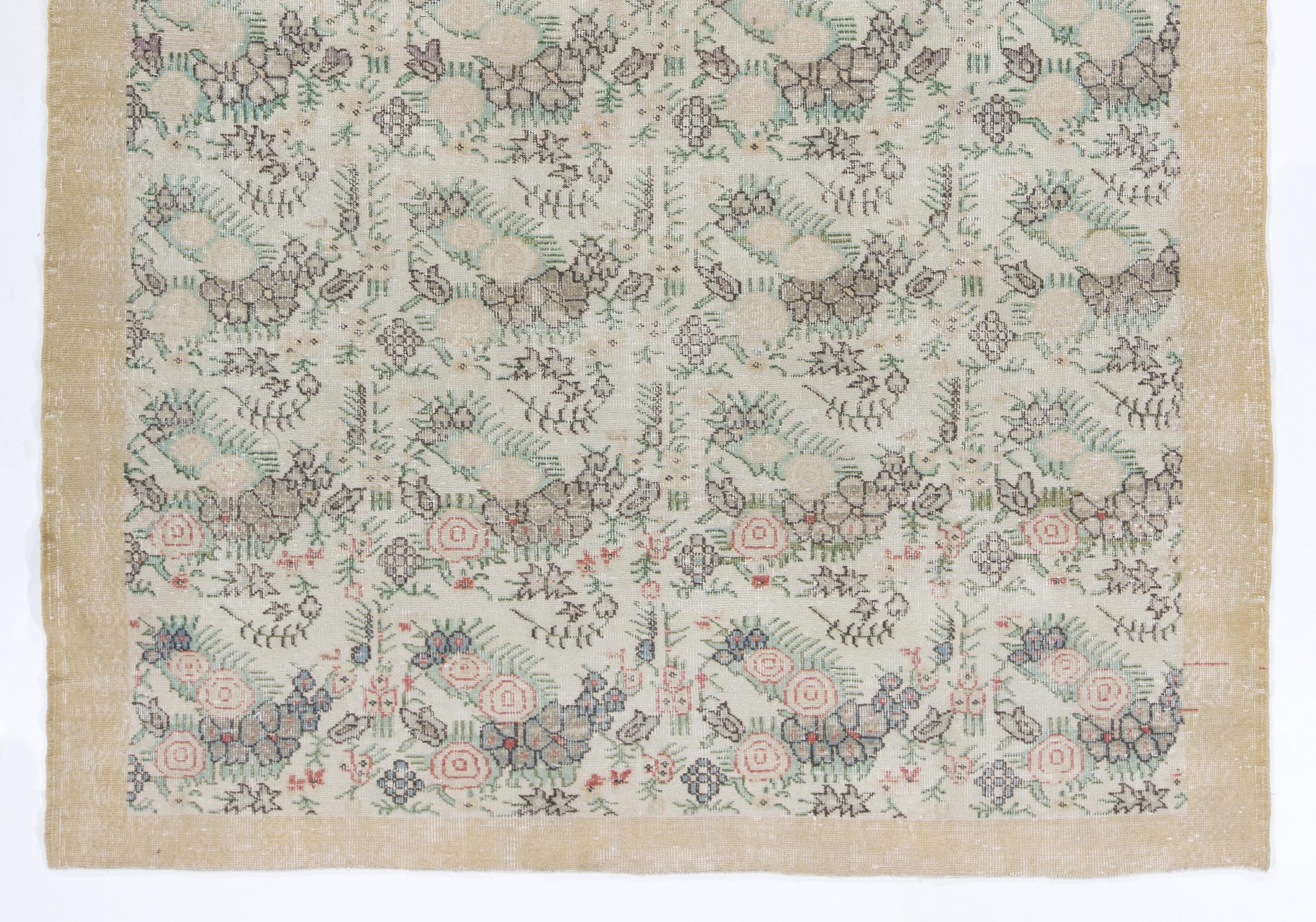 Oushak 7.3x10.2 Ft Vintage Anatolian Rug with Floral Design, Large Handmade Carpet For Sale