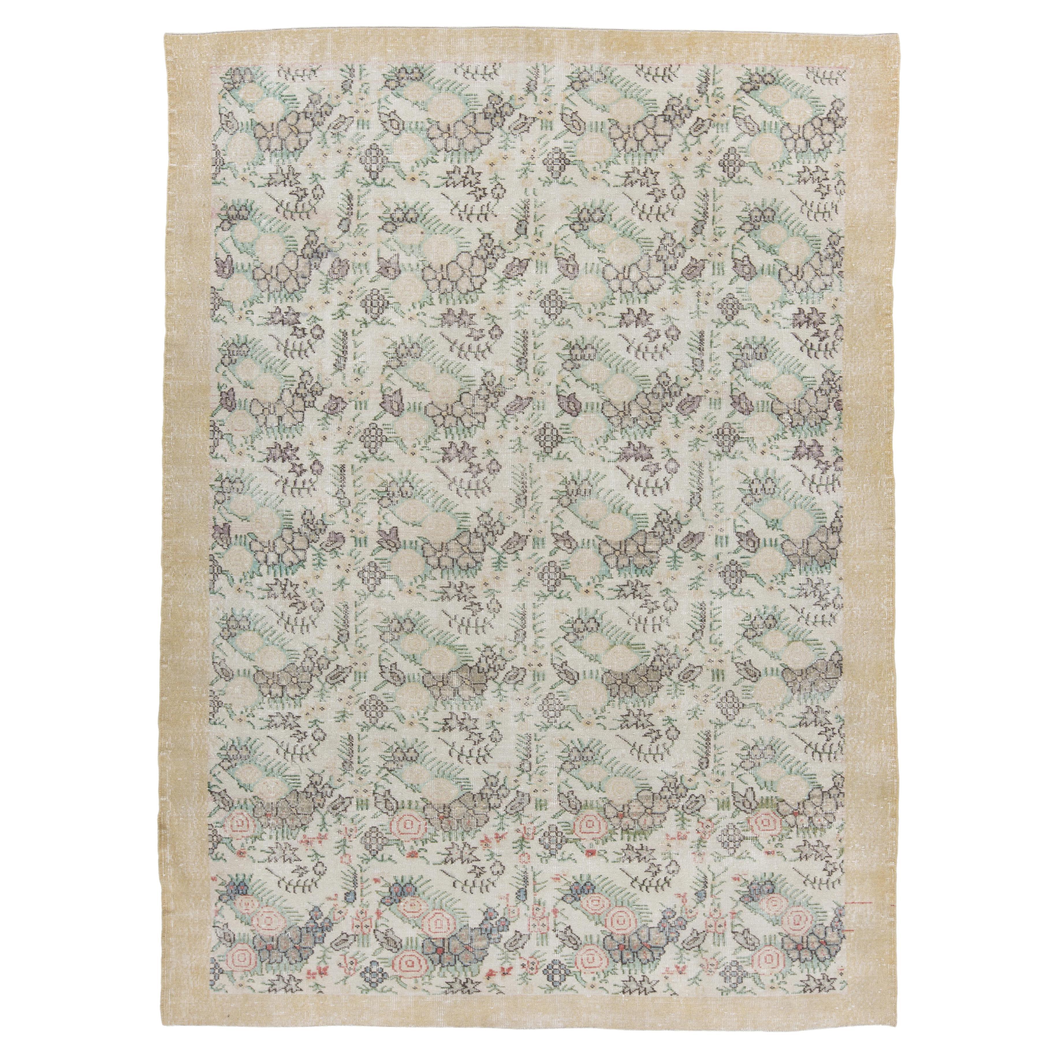 7.3x10.2 Ft Vintage Anatolian Rug with Floral Design, Large Handmade Carpet