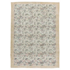 7.3x10.2 Ft Vintage Anatolischer Teppich mit floralem Design, großer handgefertigter Teppich