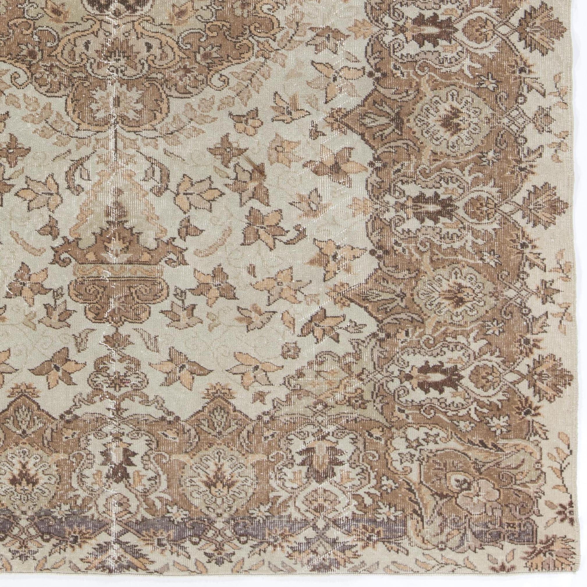 Hand-Woven 7.3x10.5 Ft Mid-20th Century Handmade Shabby Chic Turkish Wool Area Rug in Beige For Sale
