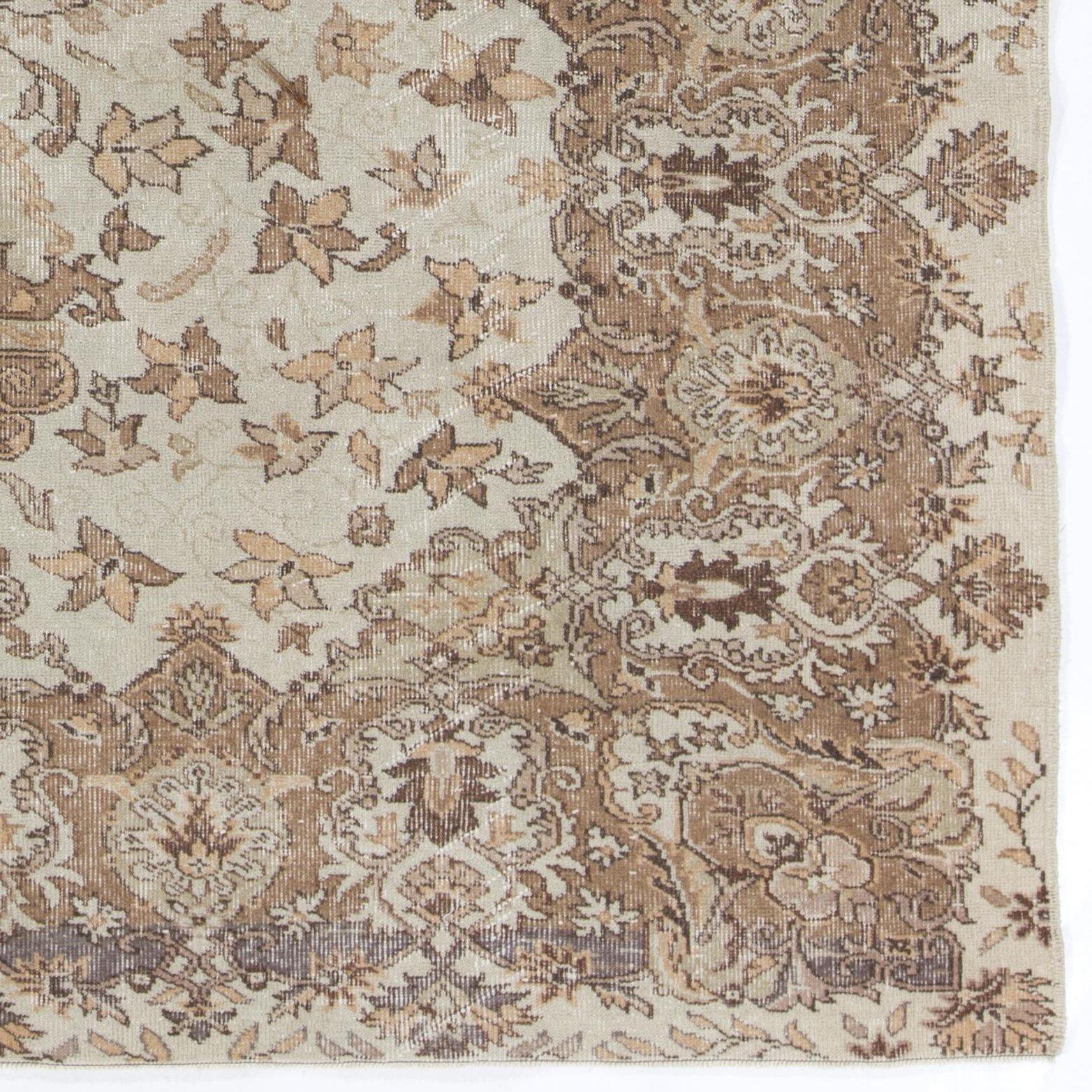 Turc 7.3x10.5 Ft Vintage Turkish Area Rug in Beige, Handmade Wool 