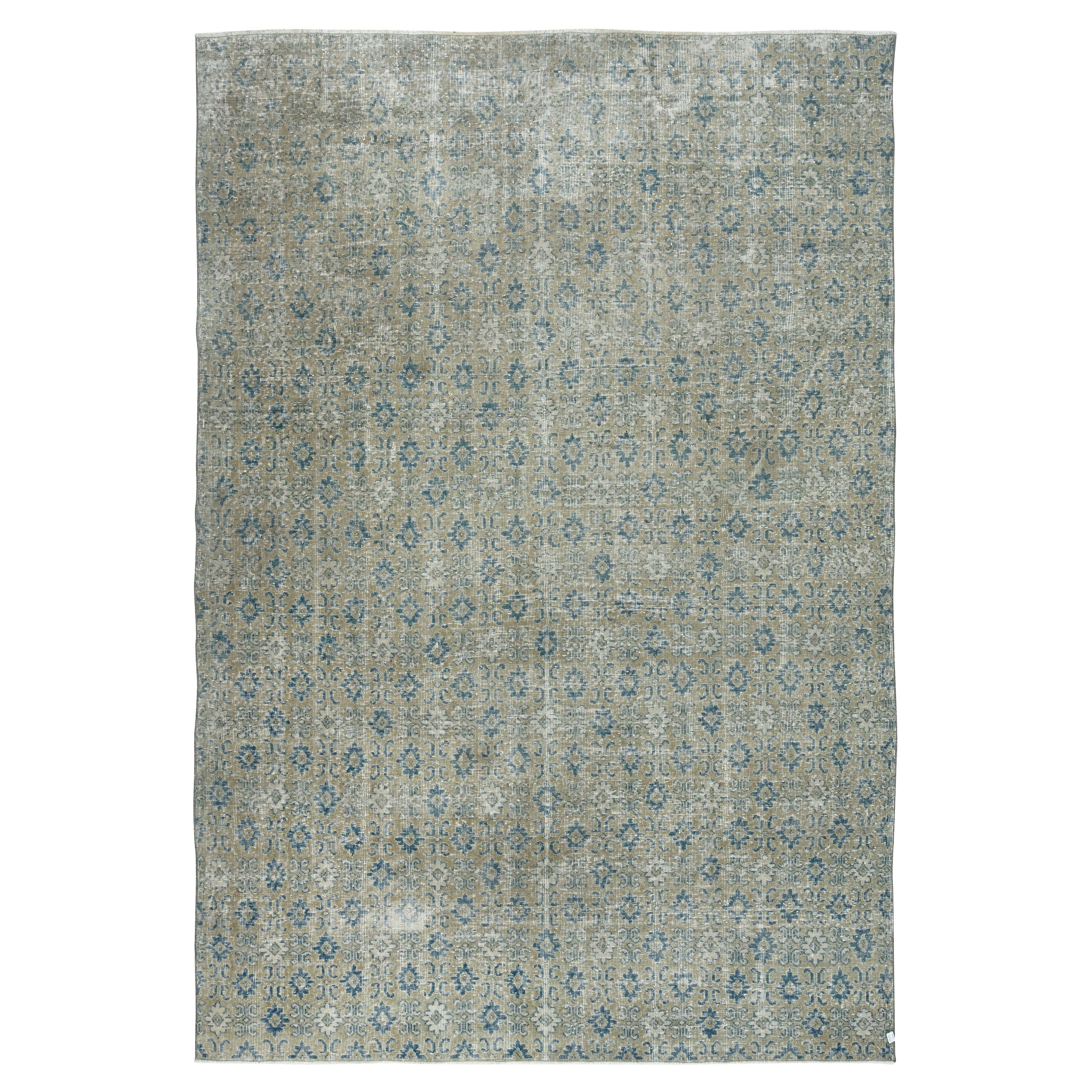 Tappeto vintage dal design floreale fatto a mano 7.3x10.6 Ft. Tappeto turco unico nel suo genere
