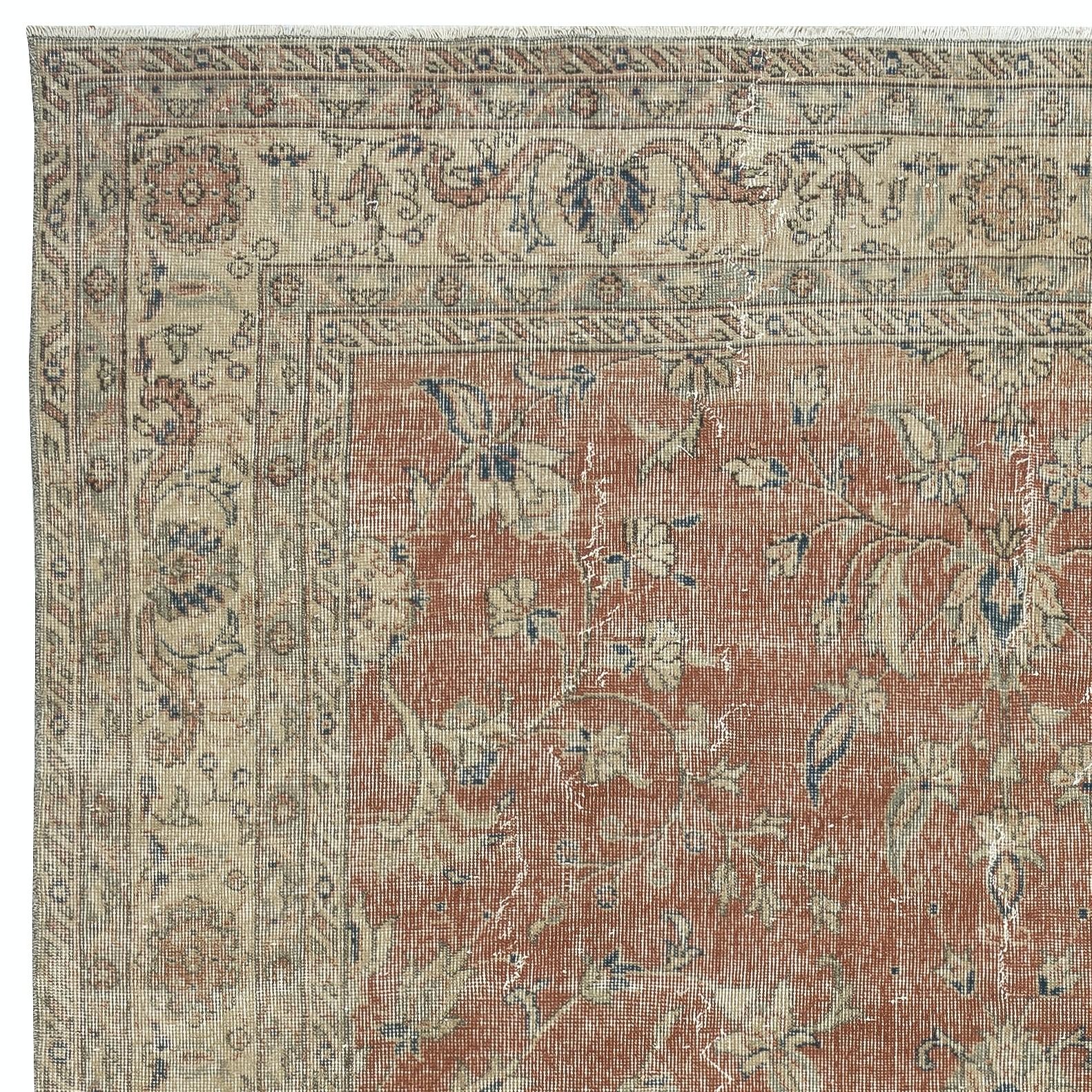 Alfombra Vintage Roja Suave Hecha a Mano 7,3x10,6 Pies. Alfombra de diseño floral única en su género Turco en venta